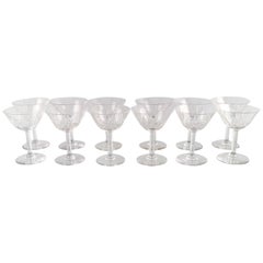 Antique St. Louis, Belgium, Twelve Champagne Glasses in Mouth-Blown Crystal Glass