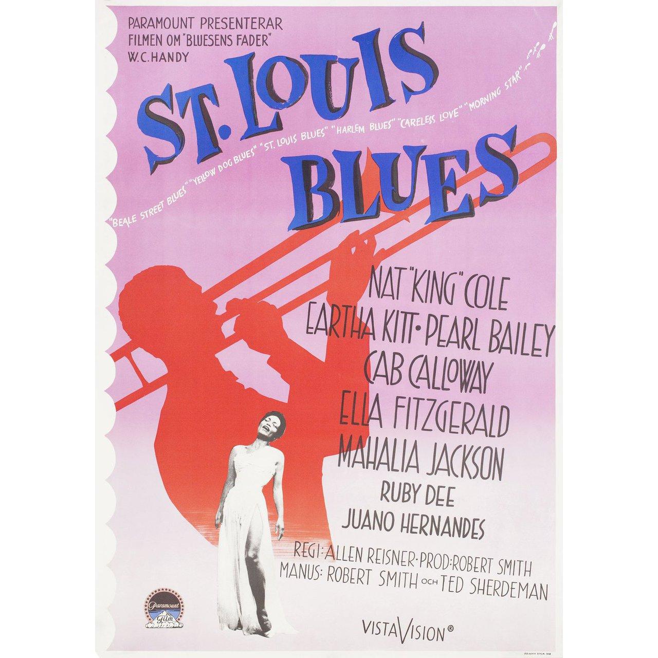 Original 1958 Swedish B1 poster for the film St. Louis Blues directed by Allen Reisner with Nat 'King' Cole / Eartha Kitt / Cab Calloway / Ella Fitzgerald. Very Good-Fine condition, folded. Please note: the size is stated in inches and the actual