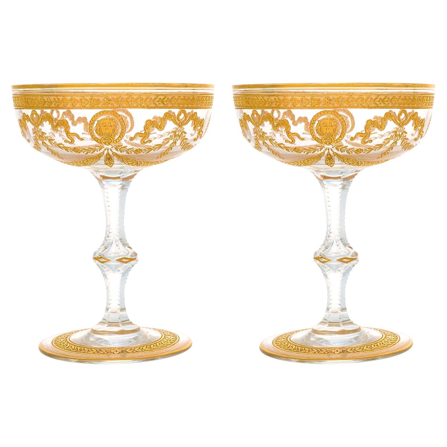 Rousseau Etched Champagne Glasses Set of 4