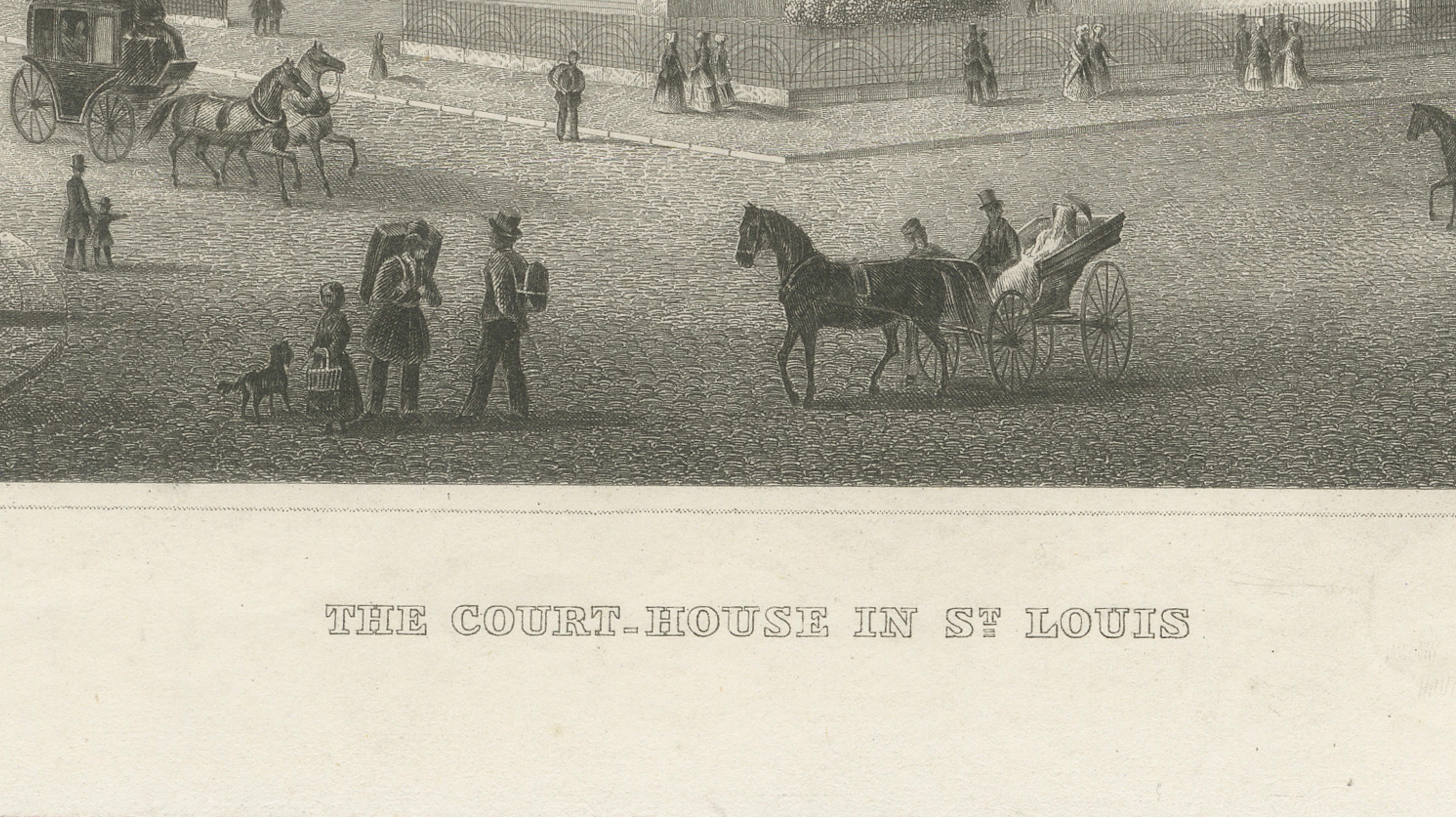 St Louis Court House Antique Print, Missouri Architecture View c.1850