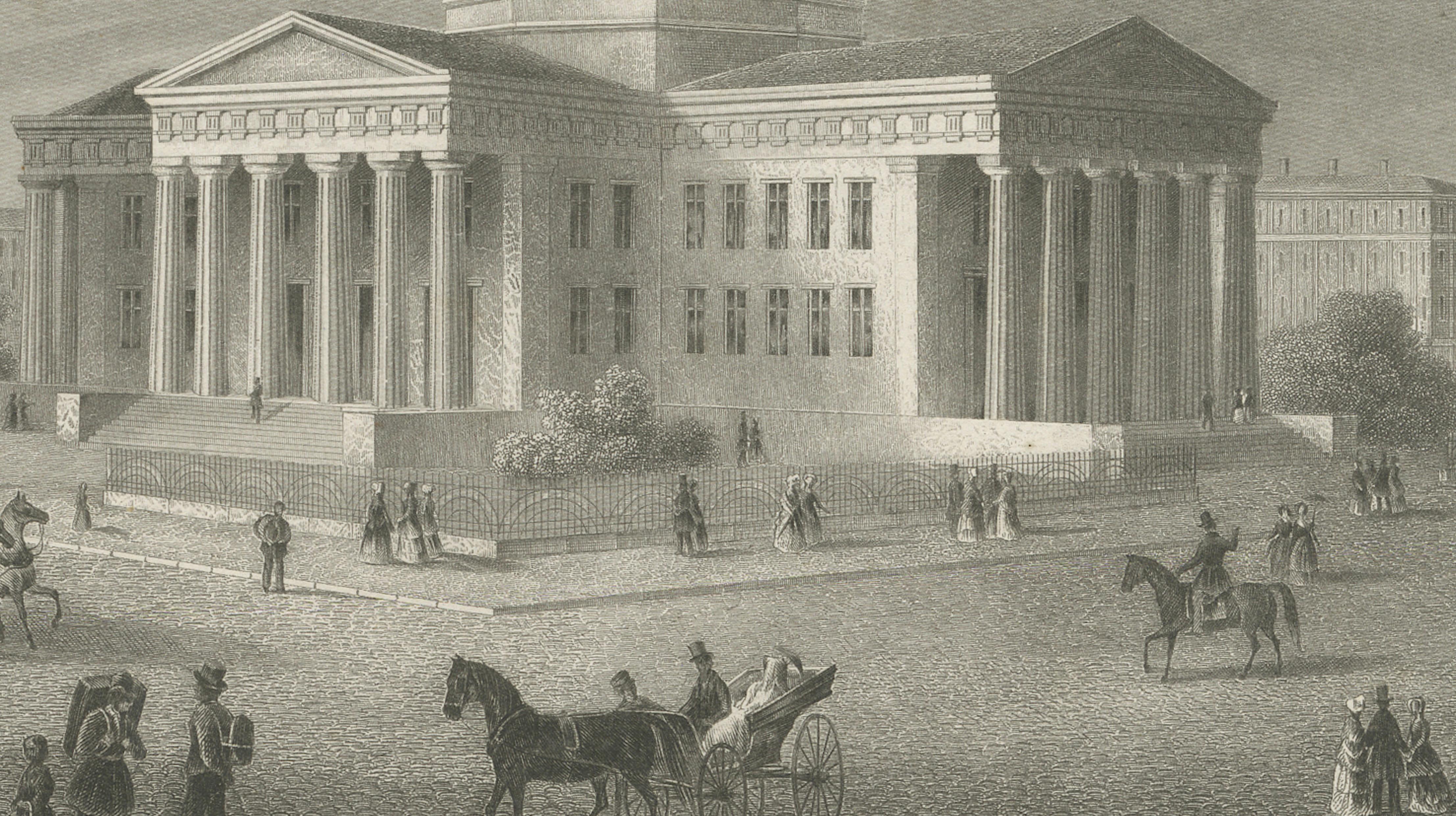 St Louis Court House Antique Print, Missouri Architecture View c.1850