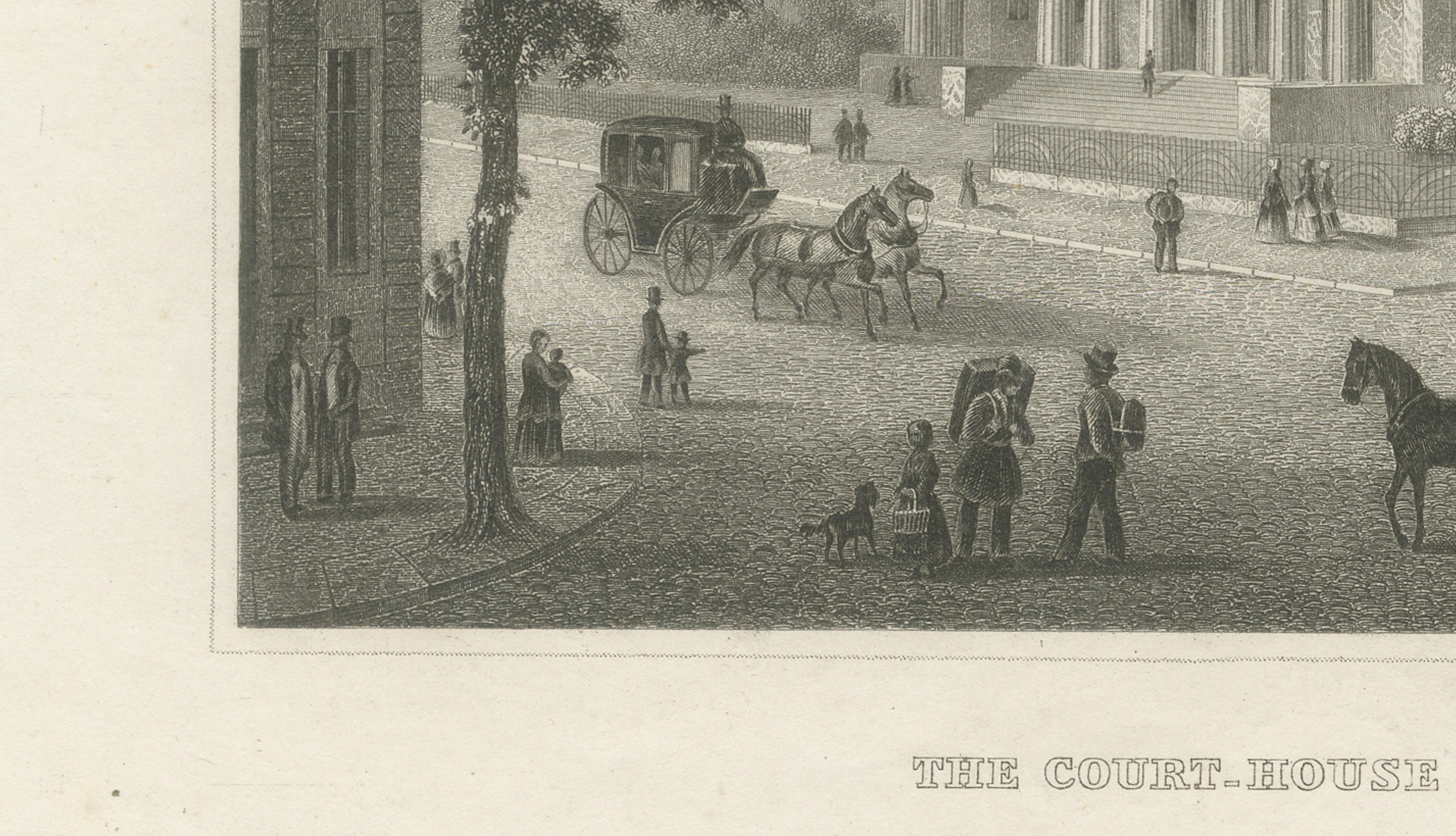 St Louis Court House Antique Print, Missouri Architecture View c.1850