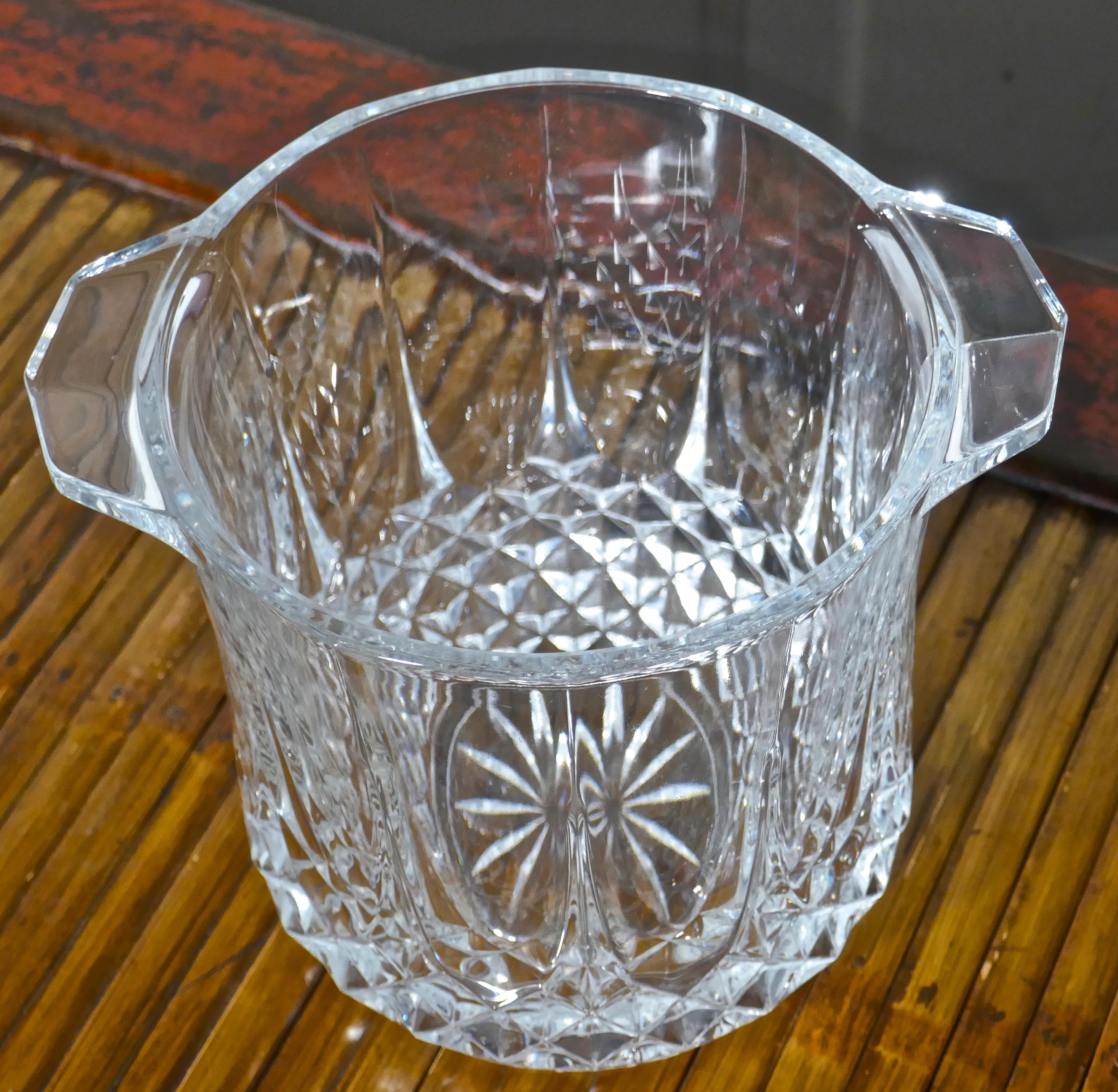 French Provincial St Louis Crystal Ice Bucket, Handcut French Crystal Wine Cooler For Sale