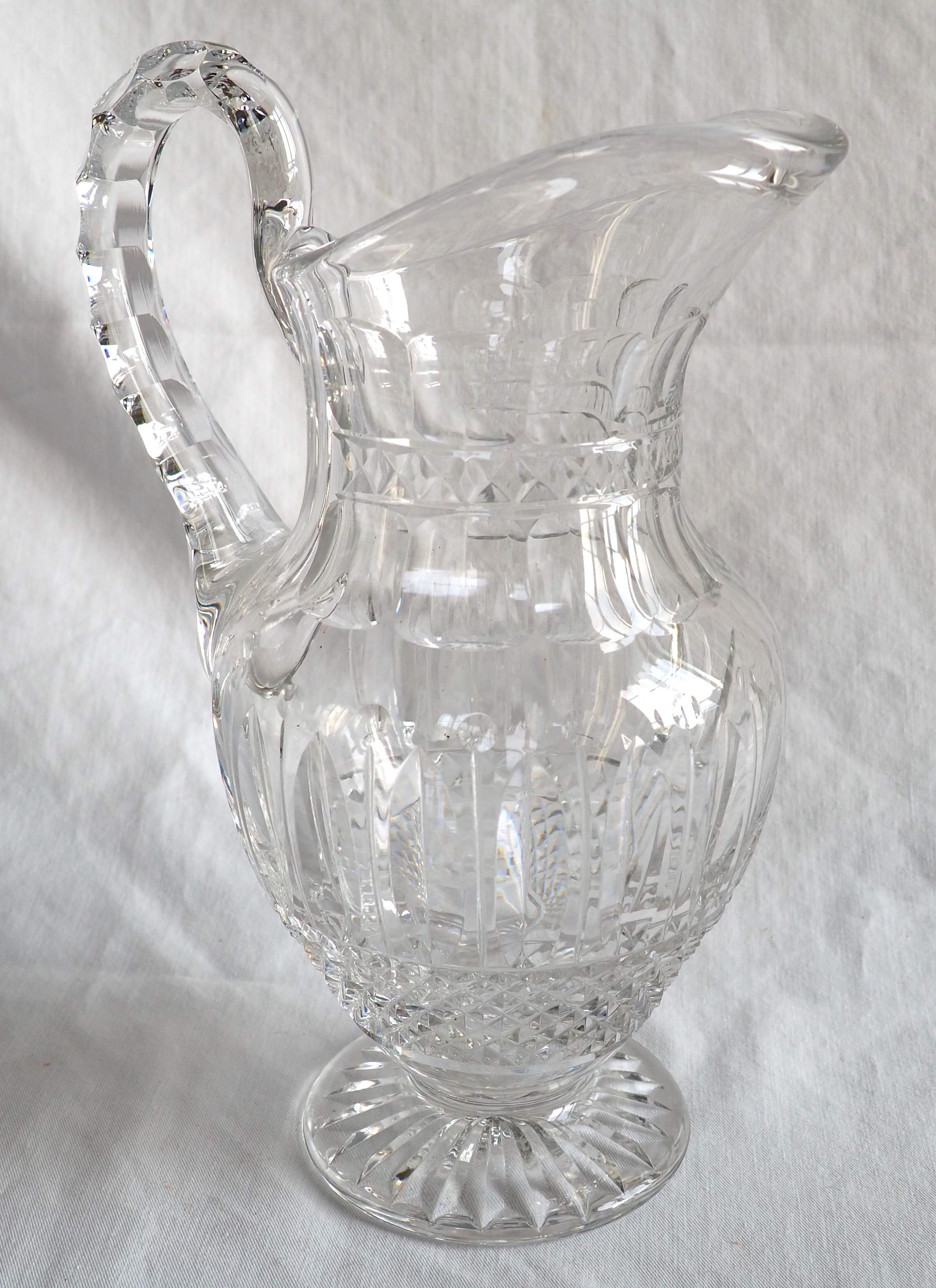 20th Century St Louis crystal water pitcher - ewer - Tommy pattern - signed