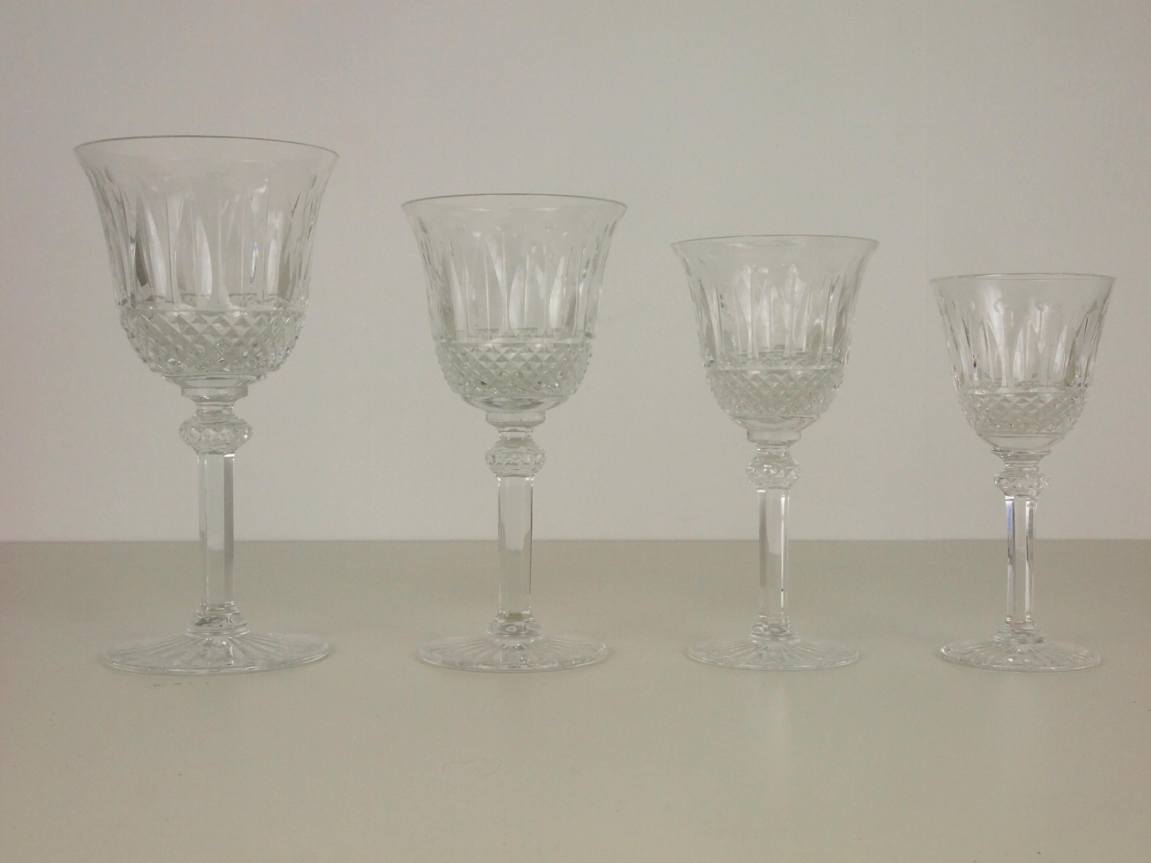 Hand-Carved St. Louis French Extensive Set of 56 Vintage Crystal Drinking Glasses For Sale