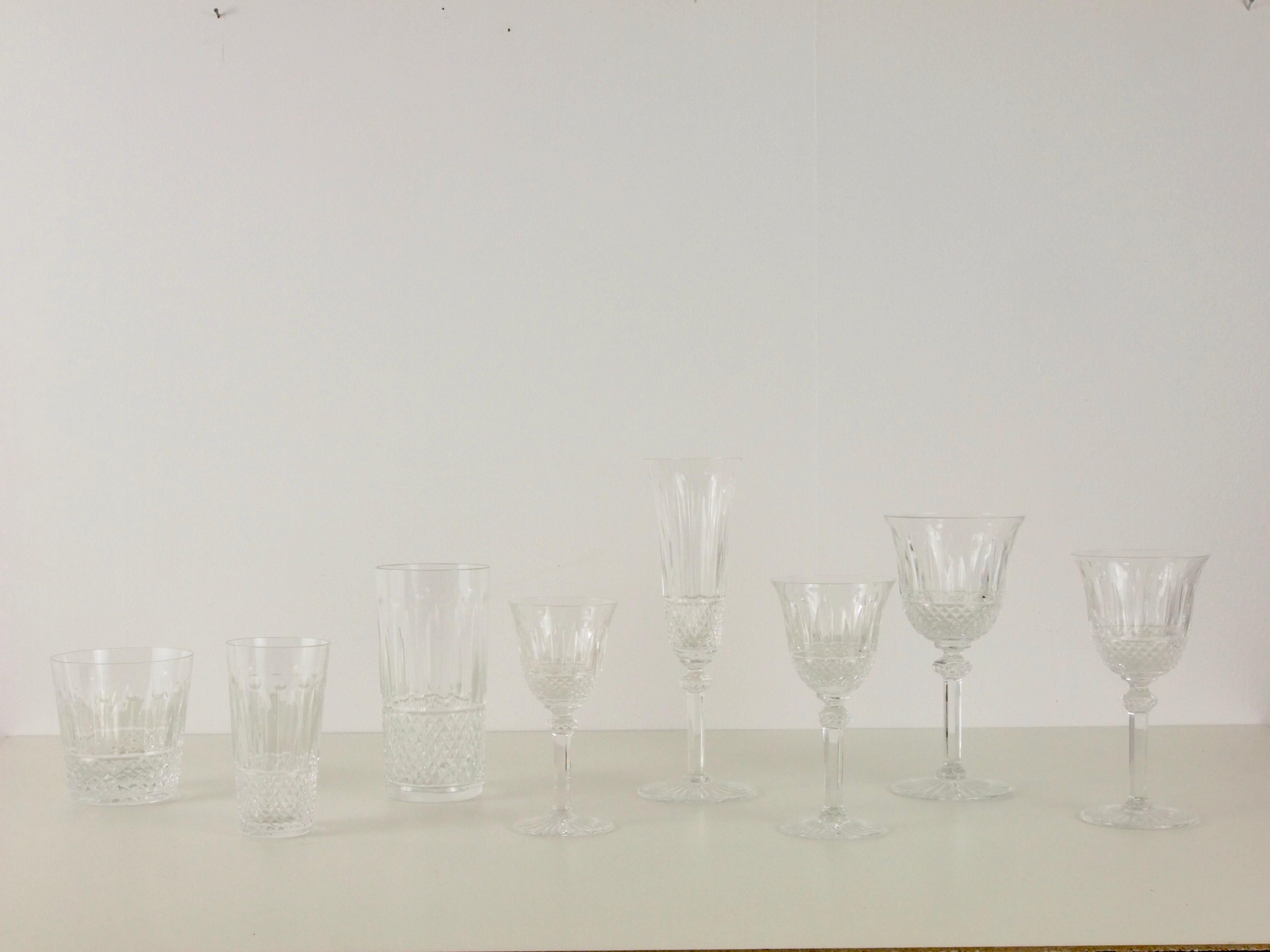 20th Century St. Louis French Extensive Set of 56 Vintage Crystal Drinking Glasses For Sale
