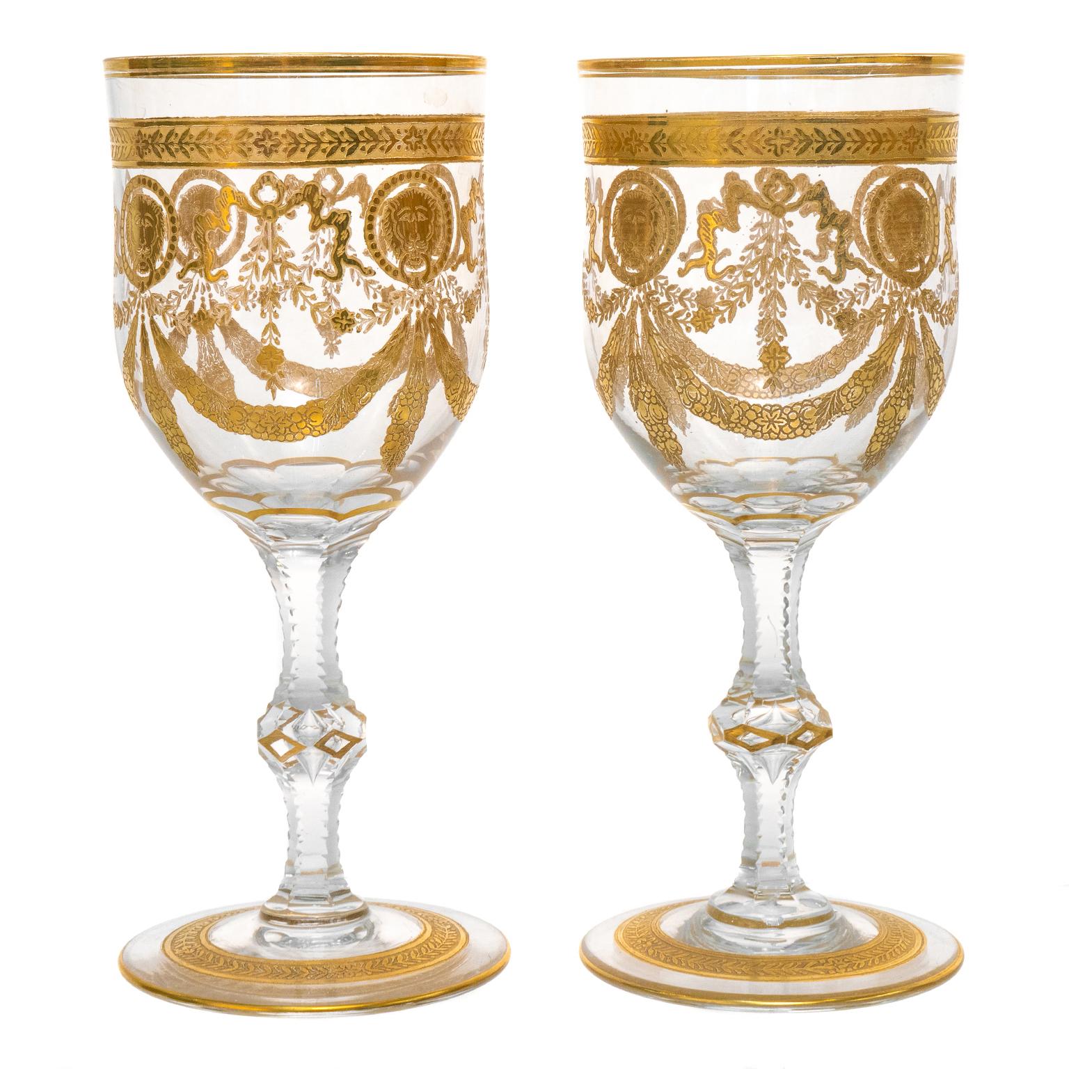 French St. Louis Set of 10 Congress Pattern Gilded Crystal Water Goblets