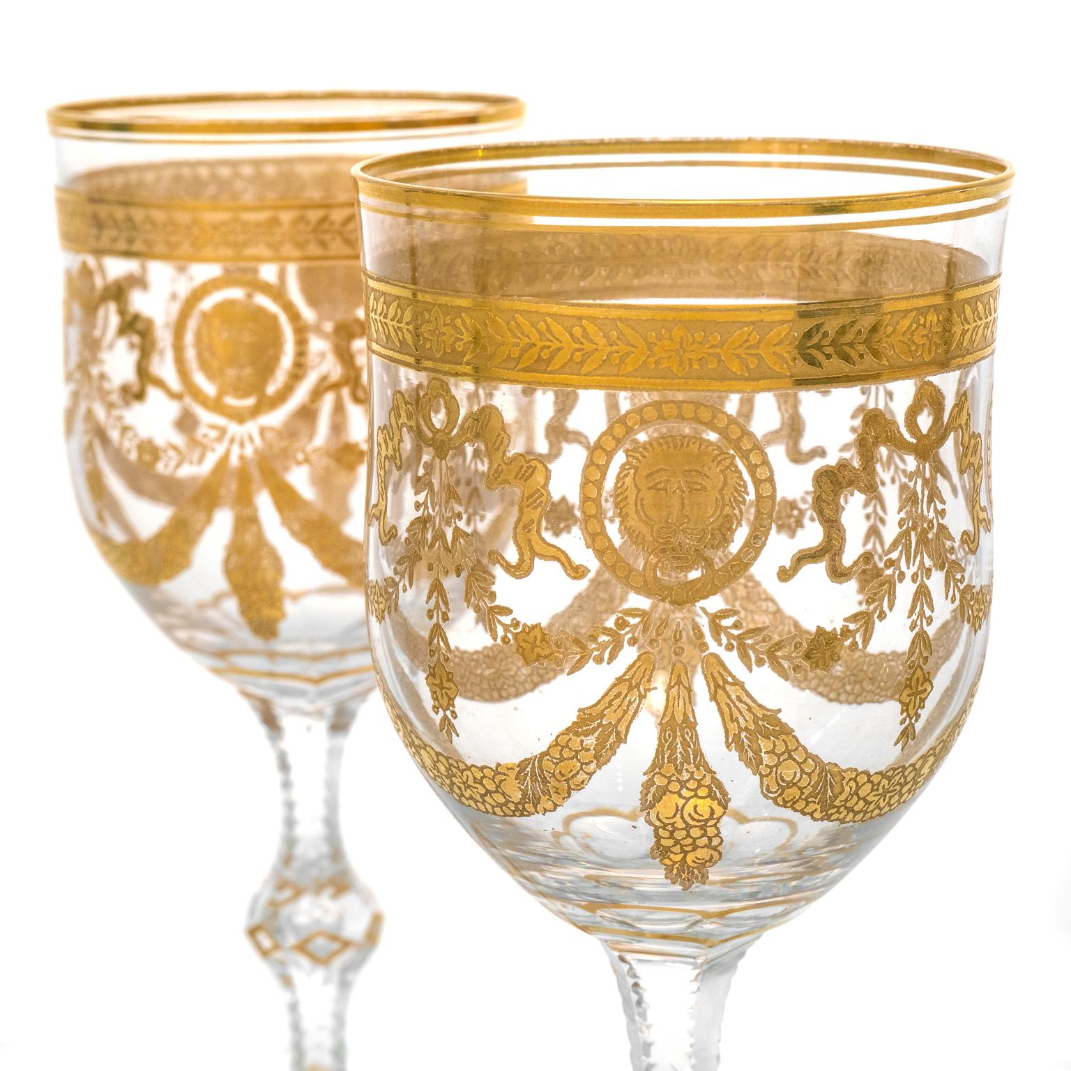 St. Louis Set of 10 Congress Pattern Gilded Crystal Water Goblets In Excellent Condition In Litchfield, CT