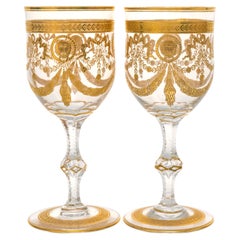 St. Louis Set of 10 Congress Pattern Gilded Crystal Water Goblets