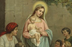 St Mary Protectress of Innocents, Antique German Chromolithograph c.1900