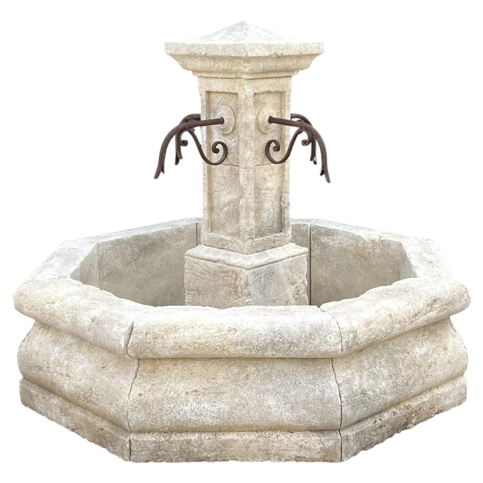 St. Michel Carved Limestone Center Fountain from Provence, France