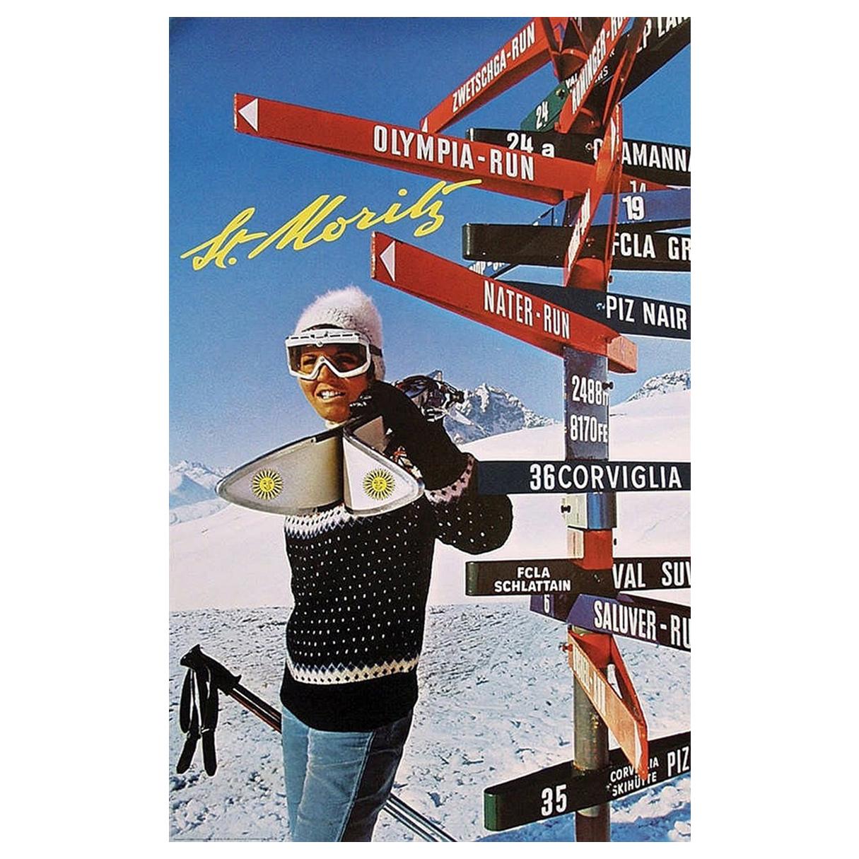 St Moritz 1970 Ski Poster, Hans Nater