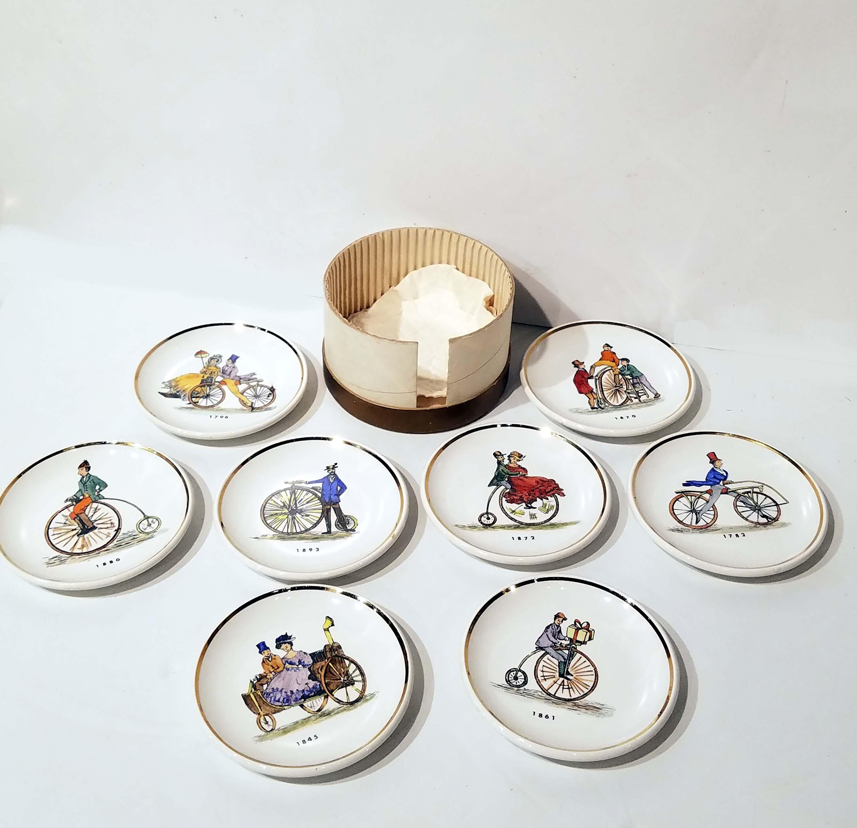 Set of 8 Bucciarelli Coasters Fornasetti Era of Antique Bicycles 3