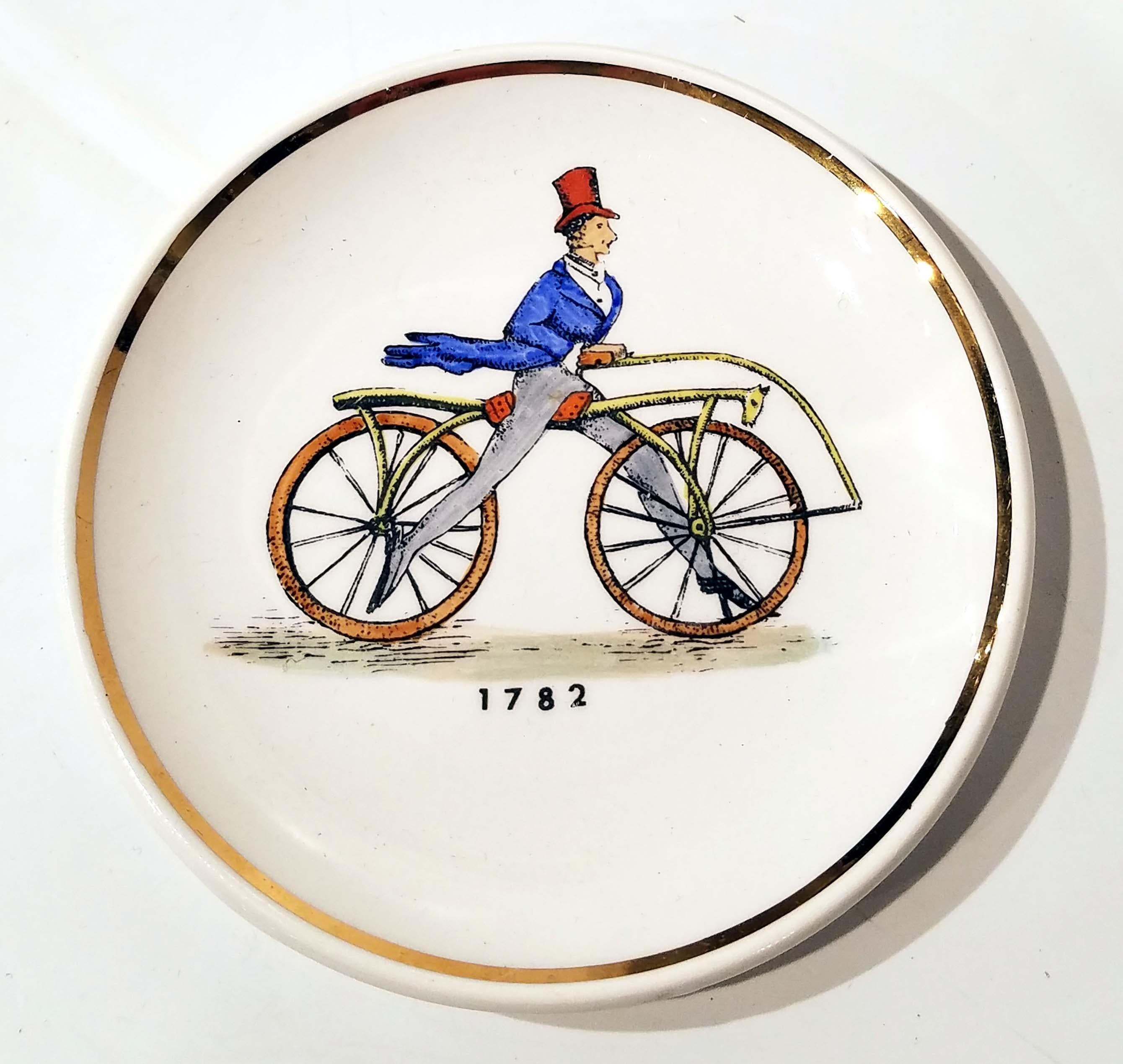 Italian Set of 8 Bucciarelli Coasters Fornasetti Era of Antique Bicycles