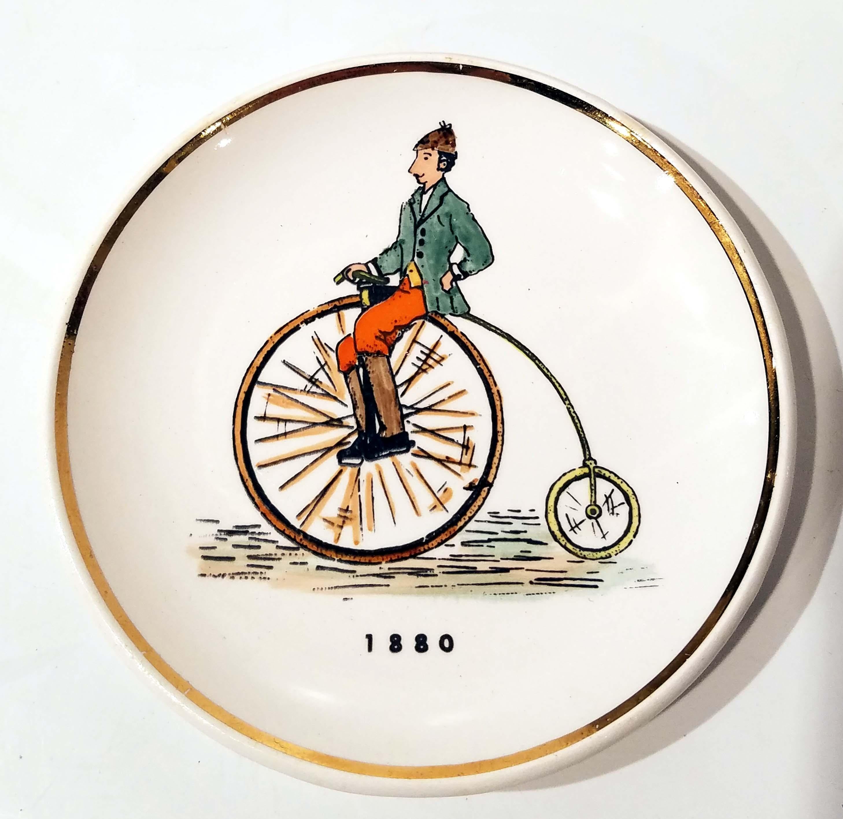 Set of 8 Bucciarelli Coasters Fornasetti Era of Antique Bicycles In Good Condition In New York, NY