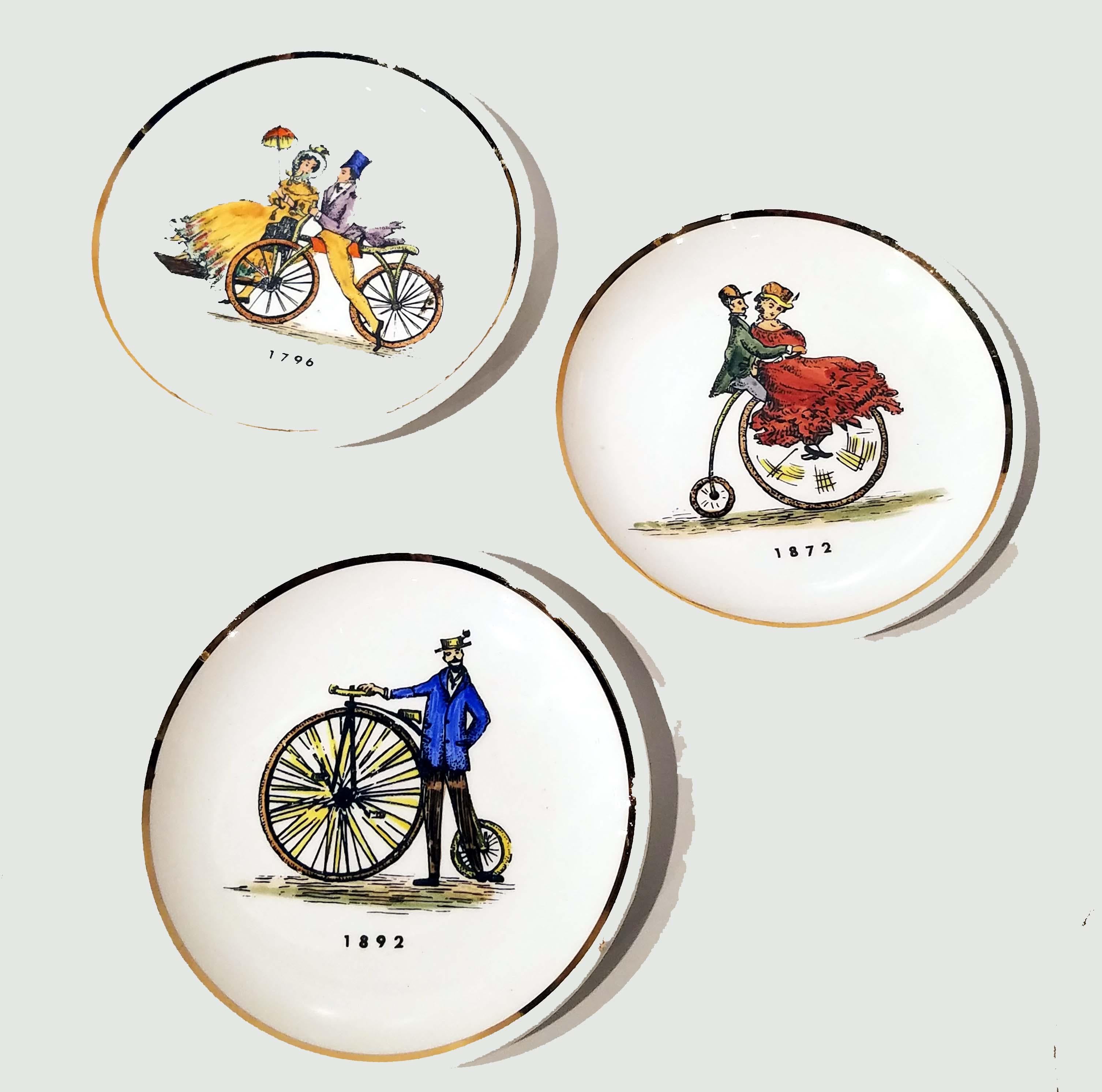 20th Century Set of 8 Bucciarelli Coasters Fornasetti Era of Antique Bicycles