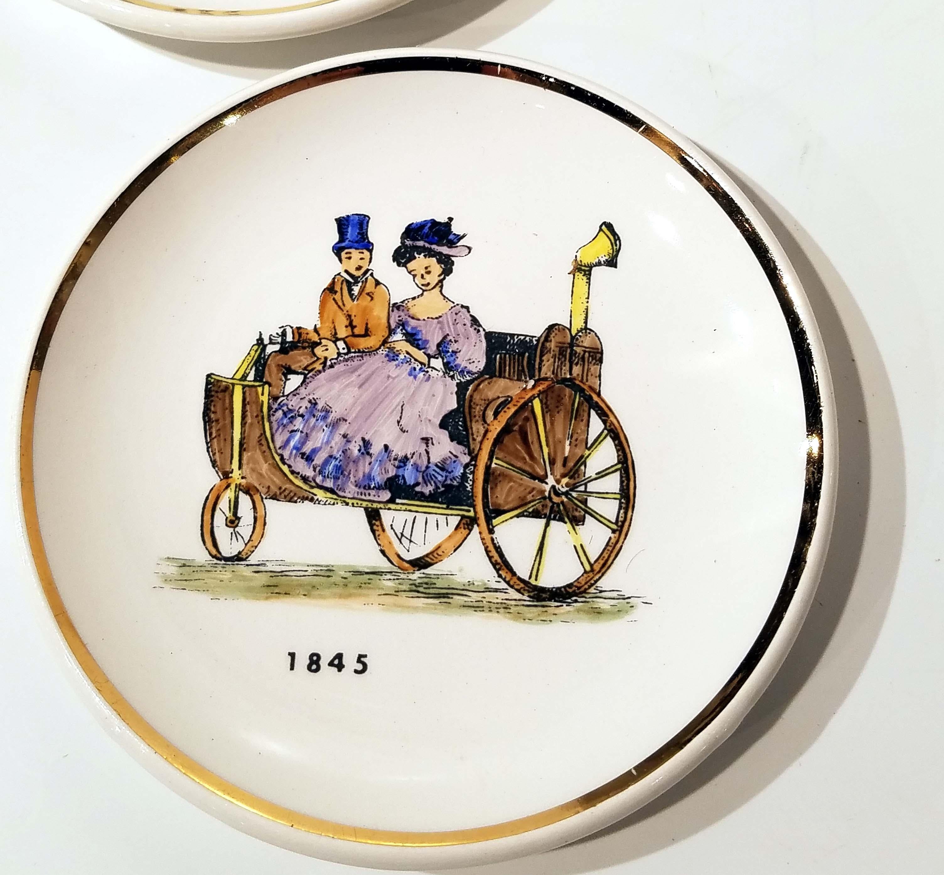Ceramic Set of 8 Bucciarelli Coasters Fornasetti Era of Antique Bicycles