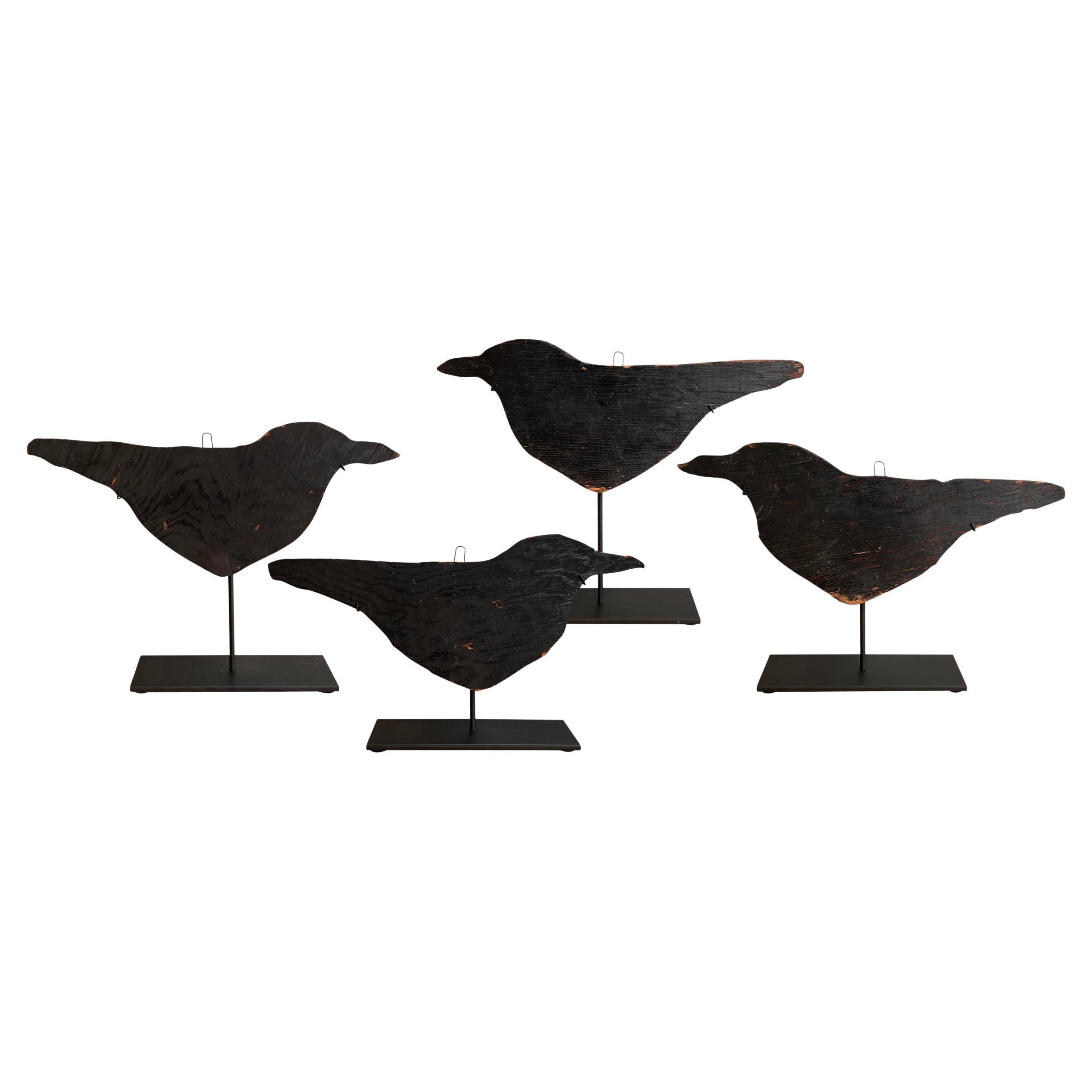 Set of Four American Folk Art Crow Decoys