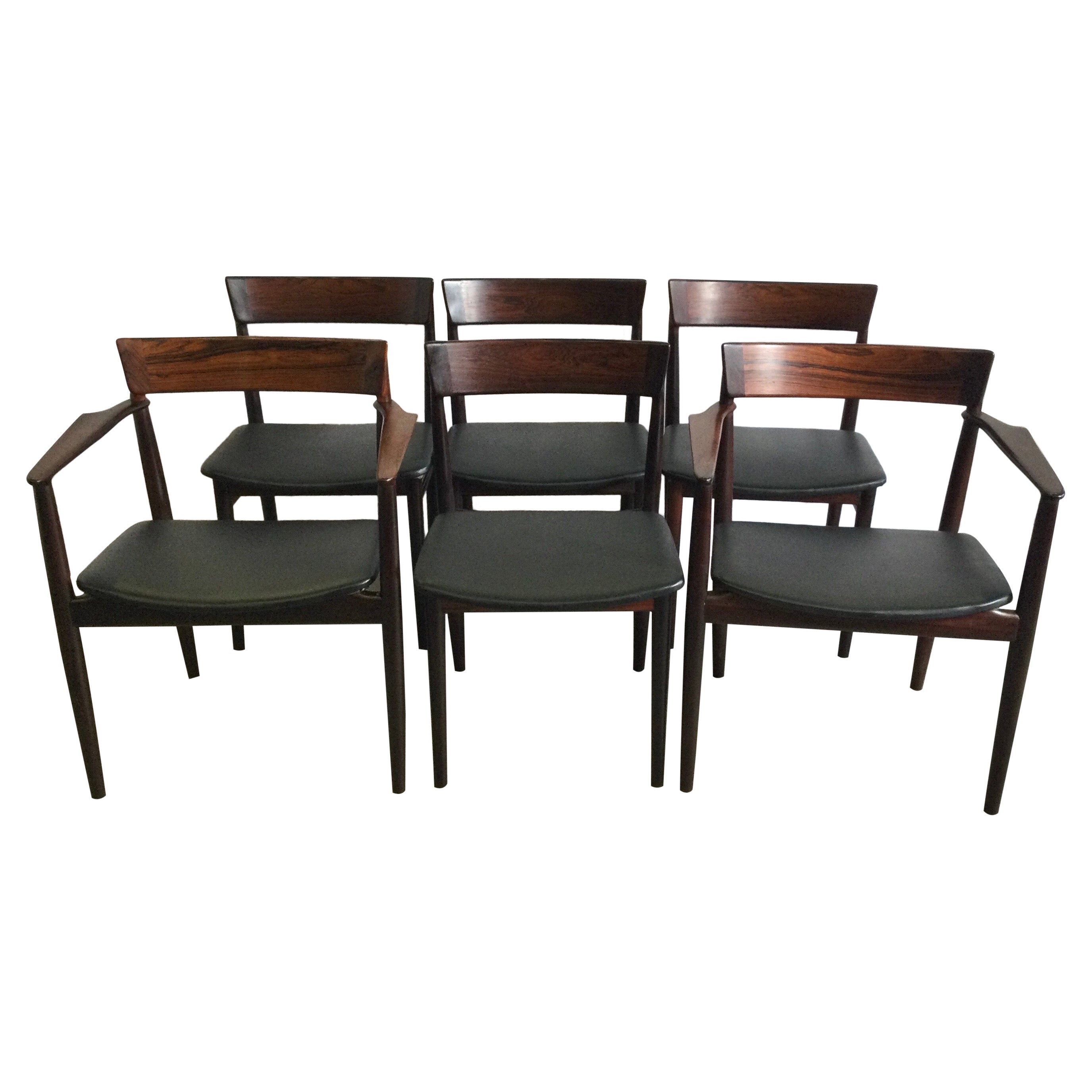 Conjunto de seis sillas de comedor de palisandro de Henry Rosengren Hansen, años 60