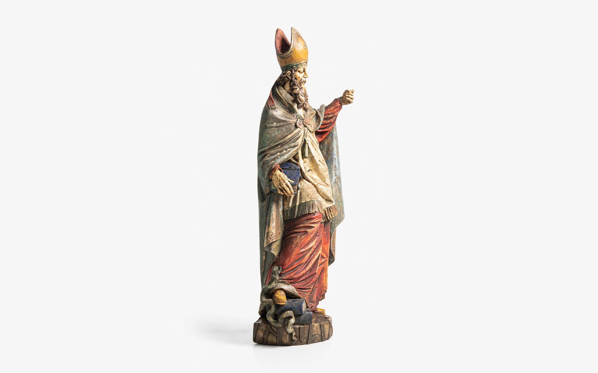 Baroque style, polychrome wood, origin in Italy, 19th century, St. Patrick Statue

Width: 30 cm / 11.81 inches
Depth: 16 cm / 6.3 inches
Height: 83 cm / 32.68 inches