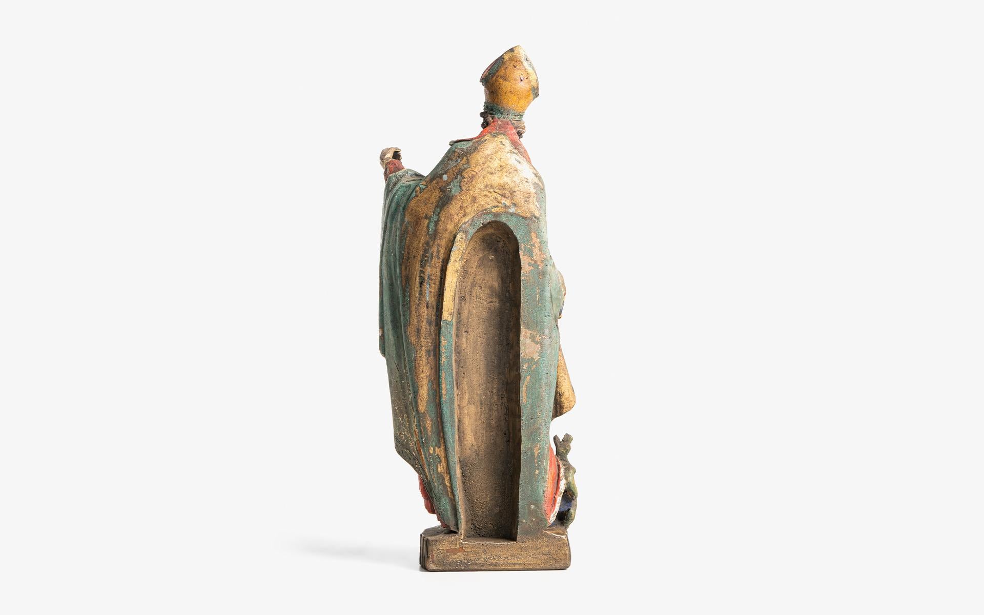 Italian St. Patrick Statue Style Baroque En Wood Polychrome, Italy 19th Century For Sale