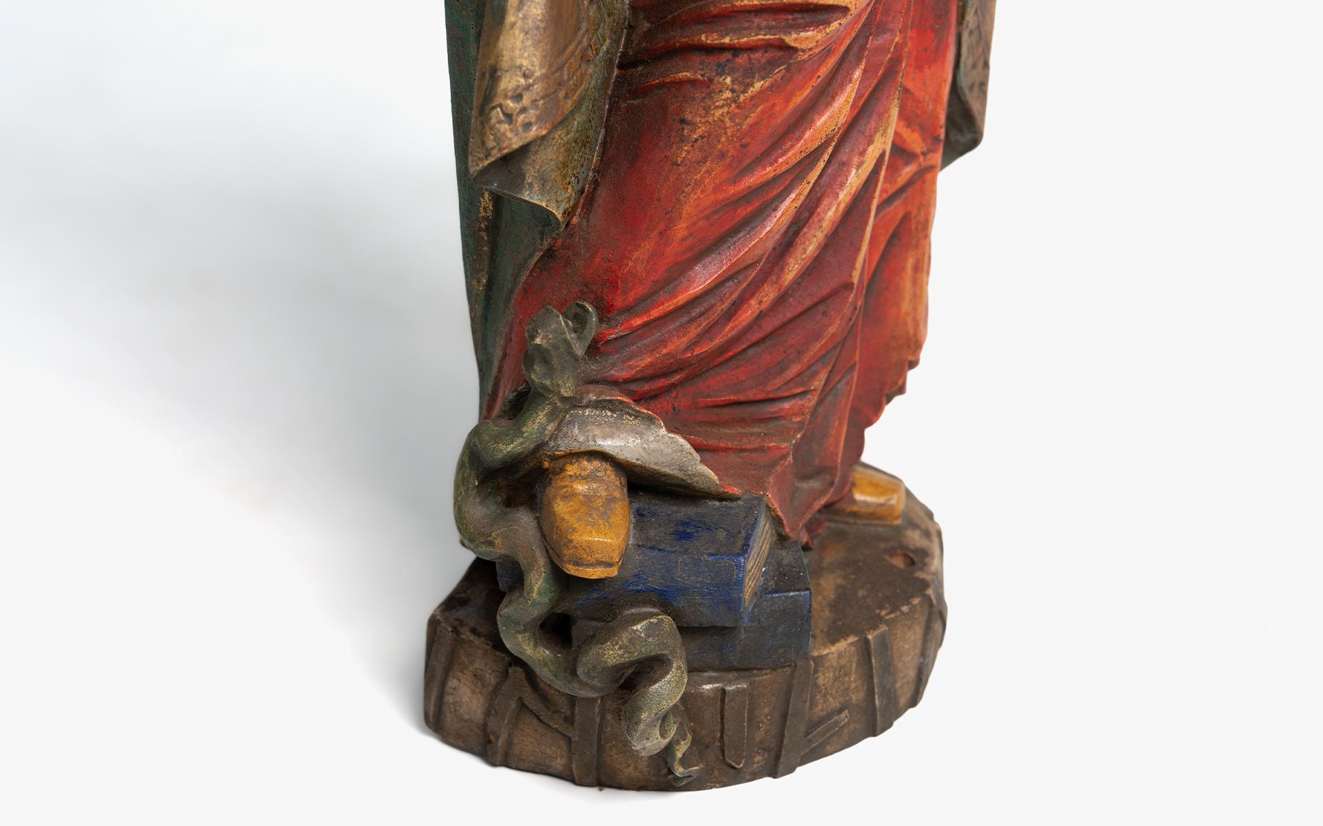 St. Patrick Statue Style Baroque En Wood Polychrome, Italy 19th Century For Sale 3