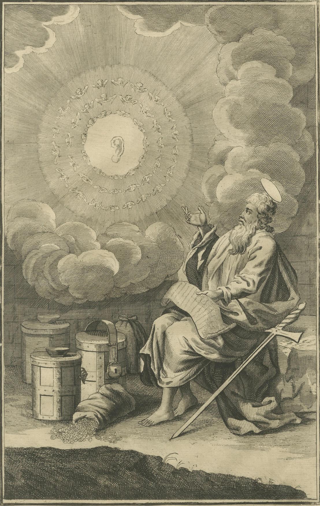 Carta San Paul e i Corinzi - Glorie nelle sofferenze, incisione del 1735 ca. in vendita