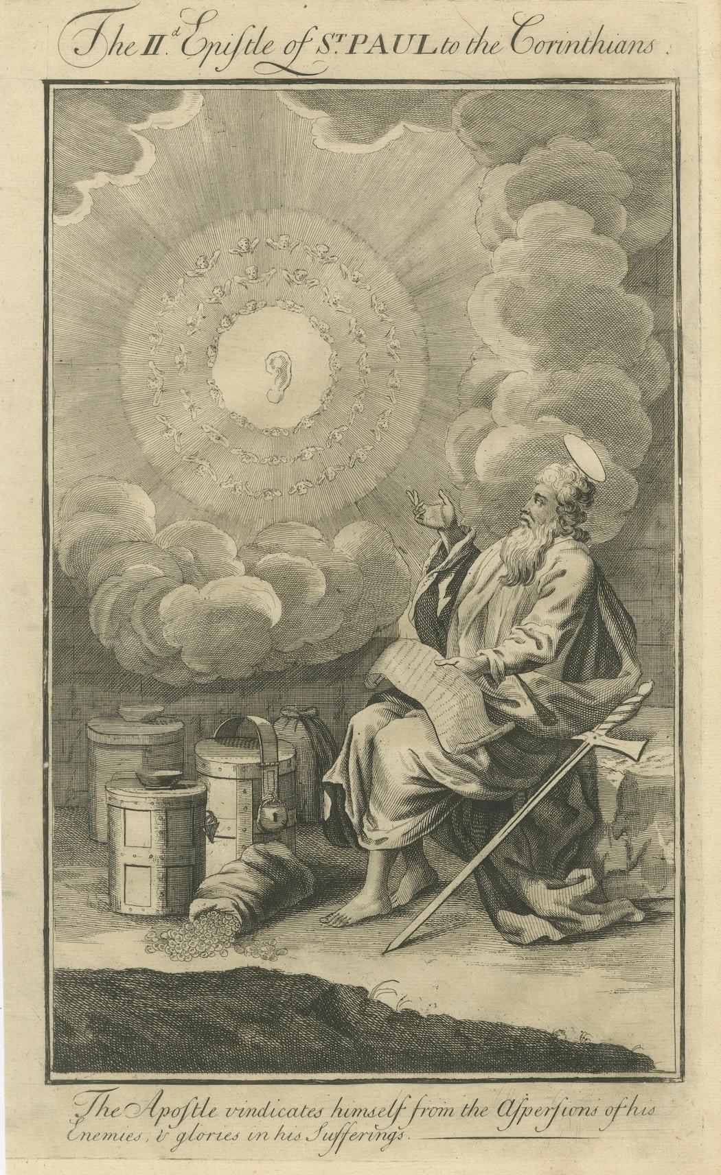 San Paul e i Corinzi - Glorie nelle sofferenze, incisione del 1735 ca. in vendita 1