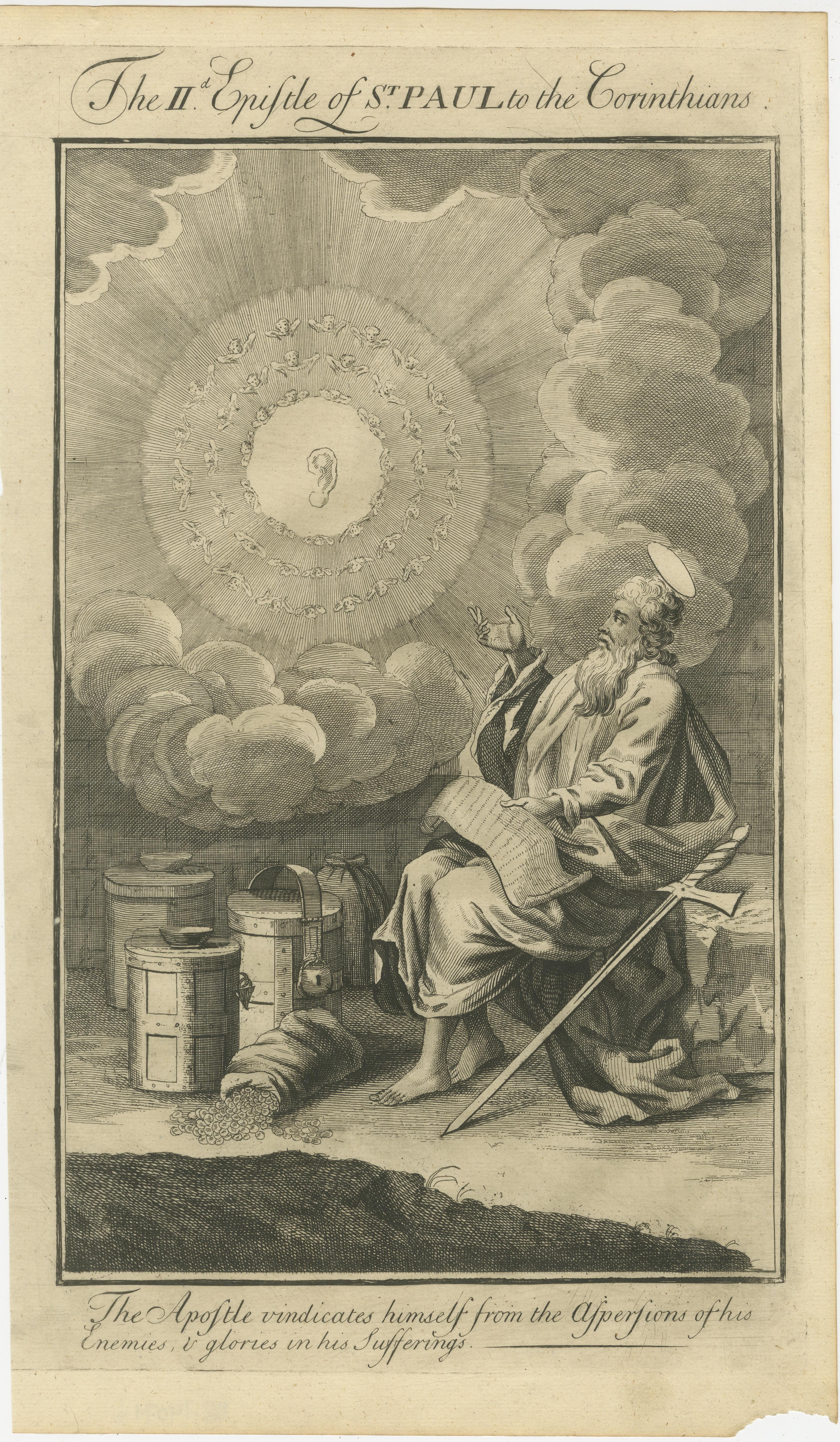 San Paul e i Corinzi - Glorie nelle sofferenze, incisione del 1735 ca. in vendita 2