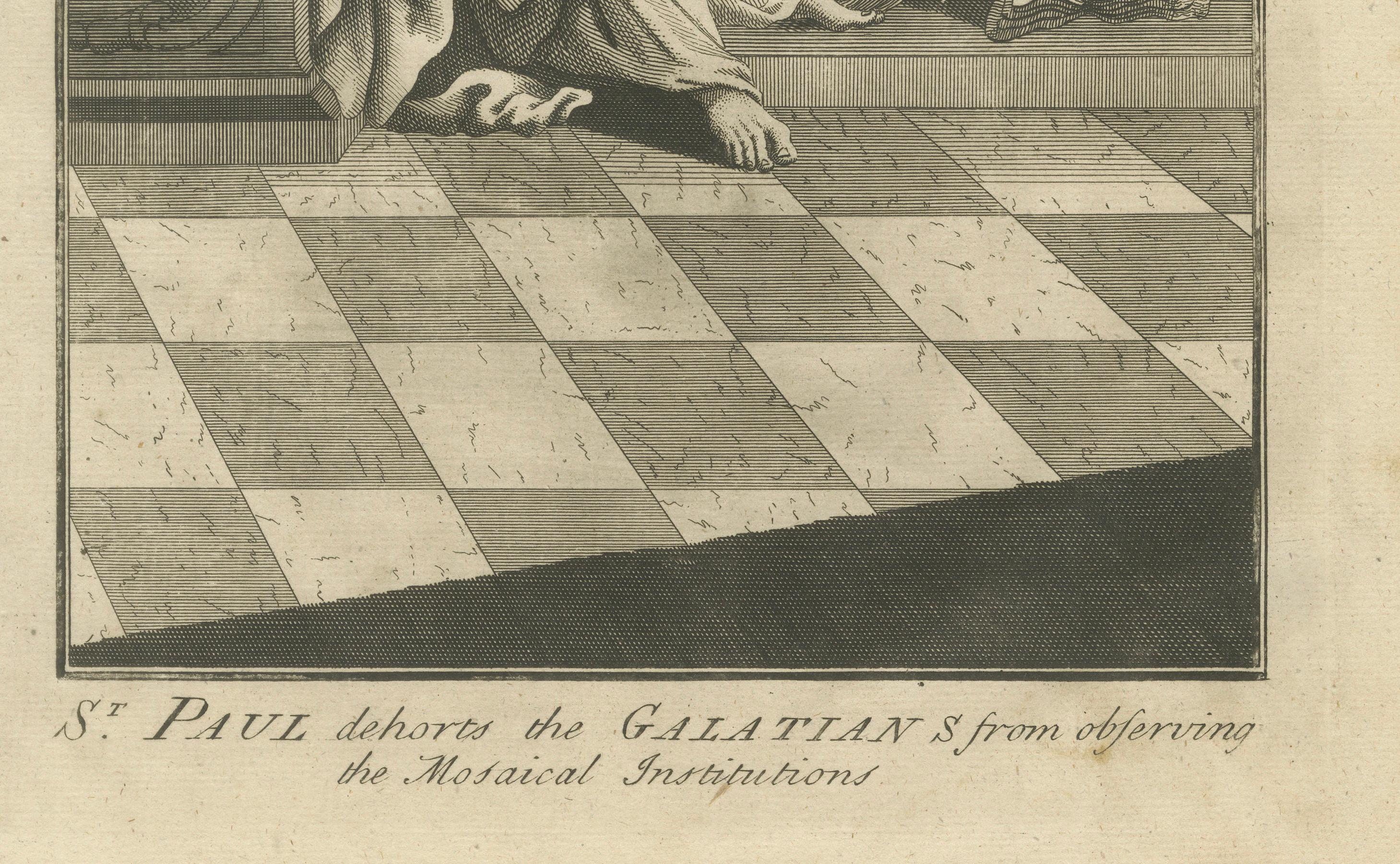 Paulus an die Galater - Ablehnung des mosaischen Gesetzes, antiker Kupferstich um 1735 (Englisch) im Angebot