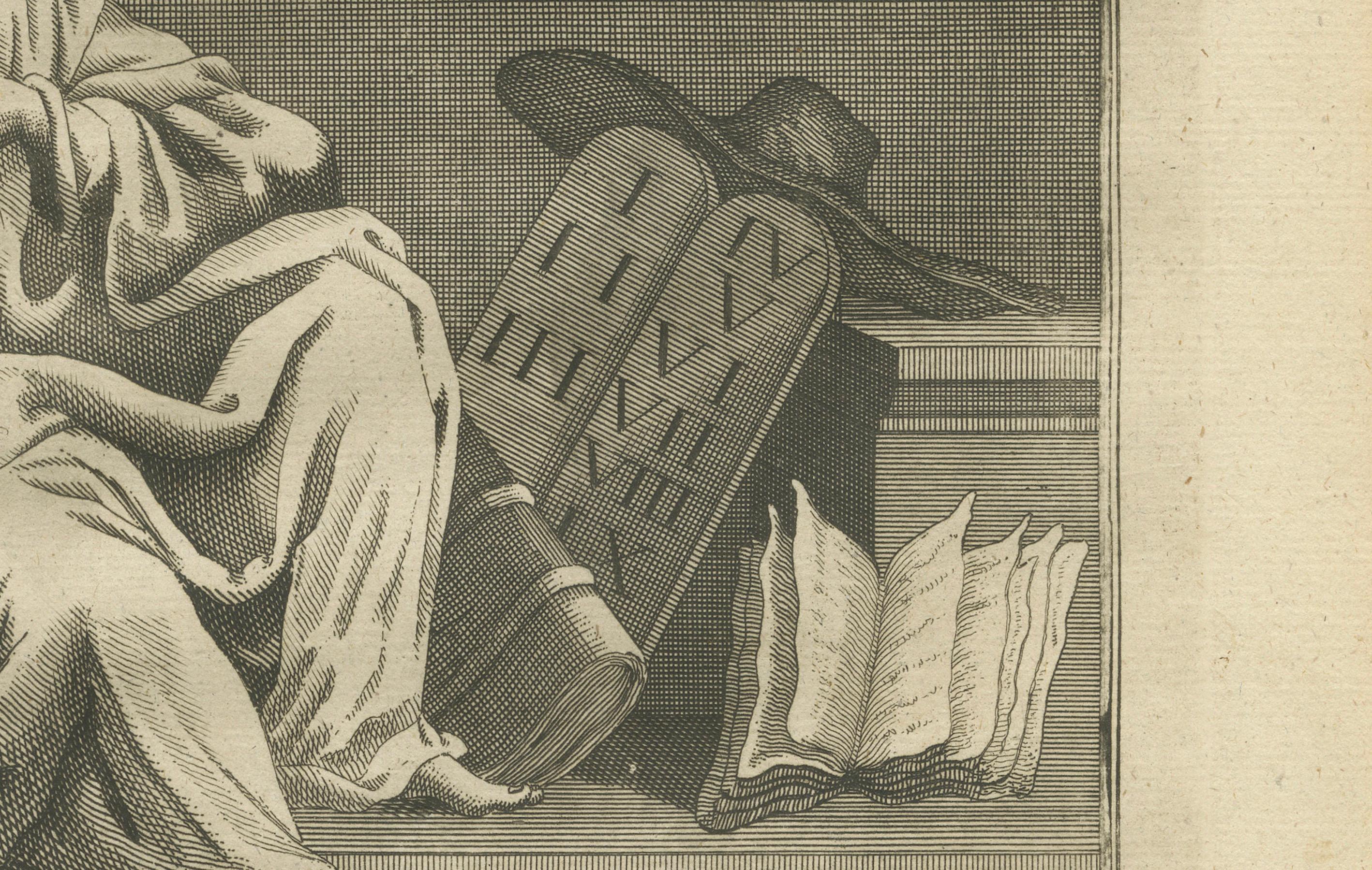 Paulus an die Galater - Ablehnung des mosaischen Gesetzes, antiker Kupferstich um 1735 (Graviert) im Angebot