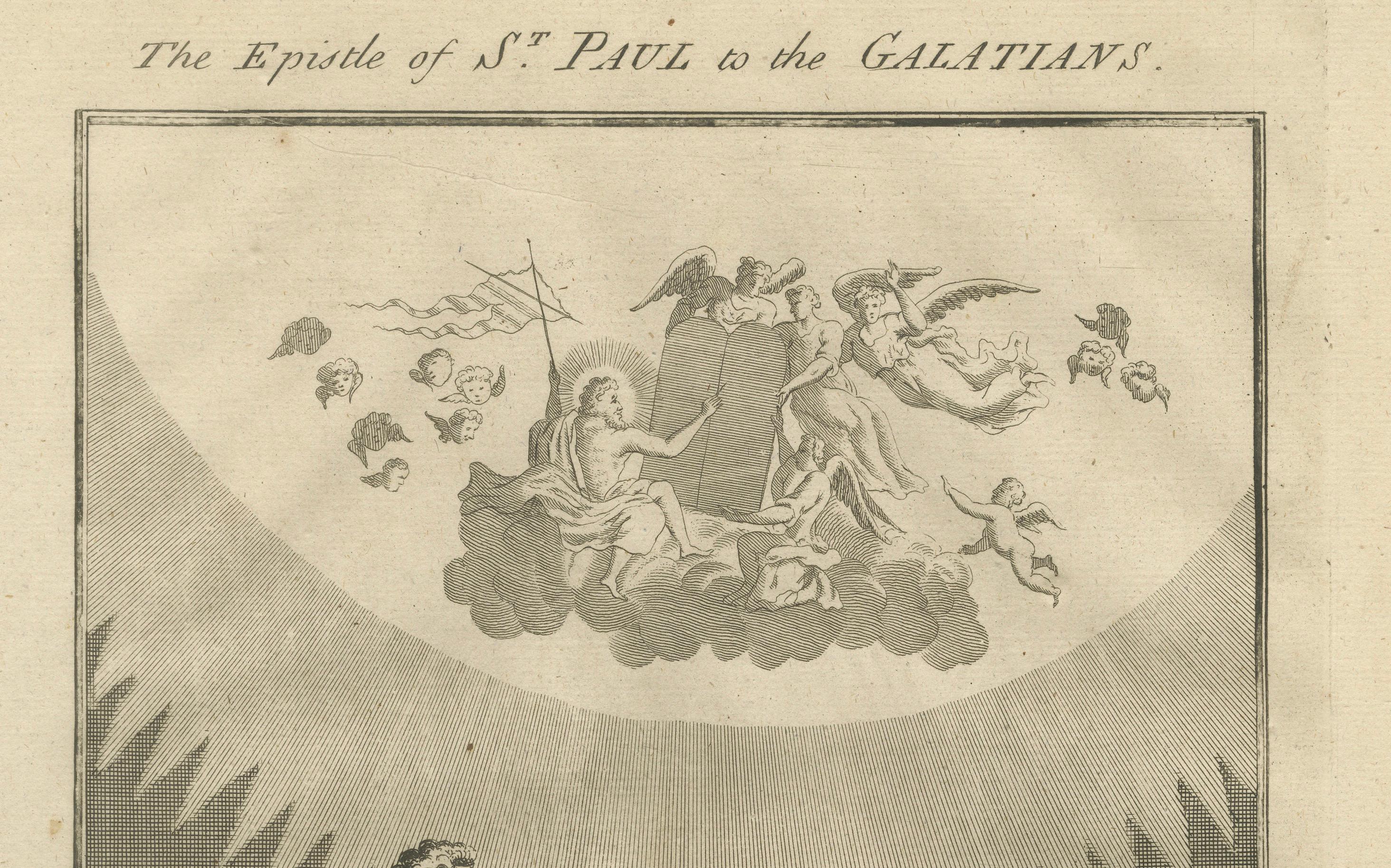 Paulus an die Galater - Ablehnung des mosaischen Gesetzes, antiker Kupferstich um 1735 (Mitte des 18. Jahrhunderts) im Angebot