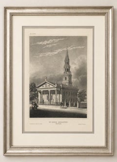 St Paul’s Broadway New York - Antique Engraving Church View, ca.1850