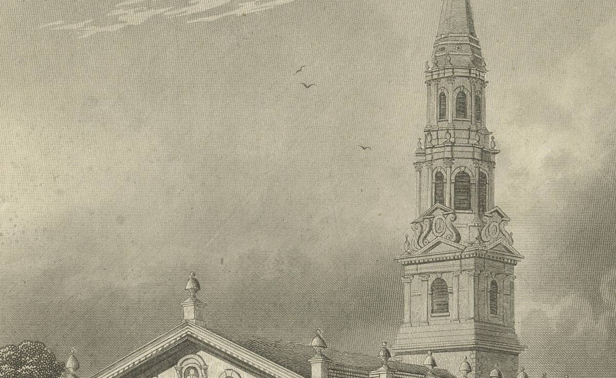 St Paul’s Broadway New York - Antique Engraving Church View, ca.1850