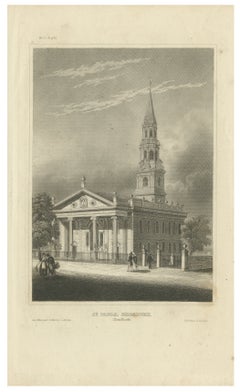 St Paul’s Broadway New York - Antique Engraving Church View, ca.1850