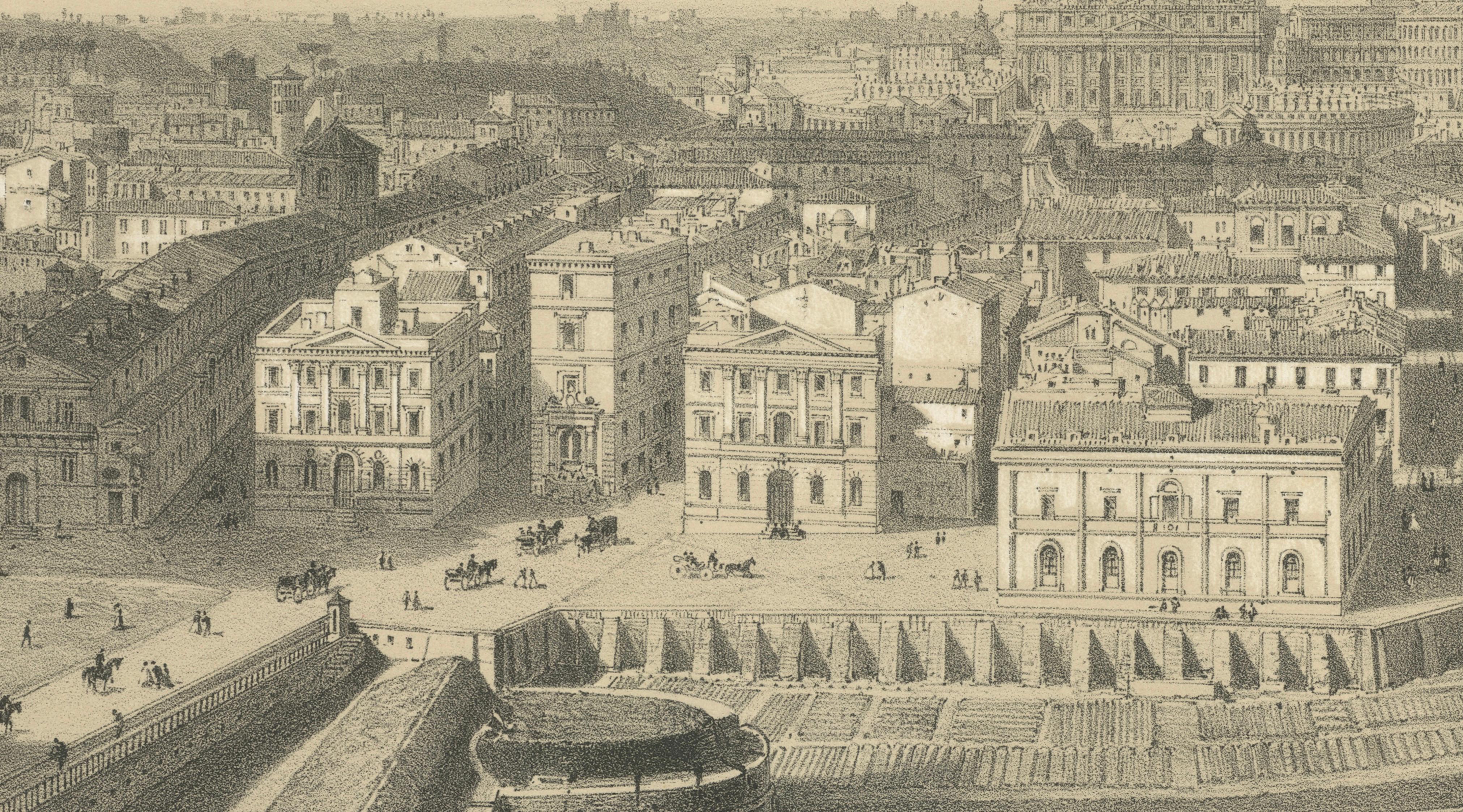 St Peter’s Basilica and Vatican Palace Panorama, Rome – Benoist 1869 Lithograph