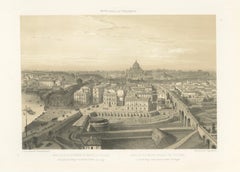 St Peter’s Basilica and Vatican Palace Panorama, Rome – Benoist 1869 Lithograph
