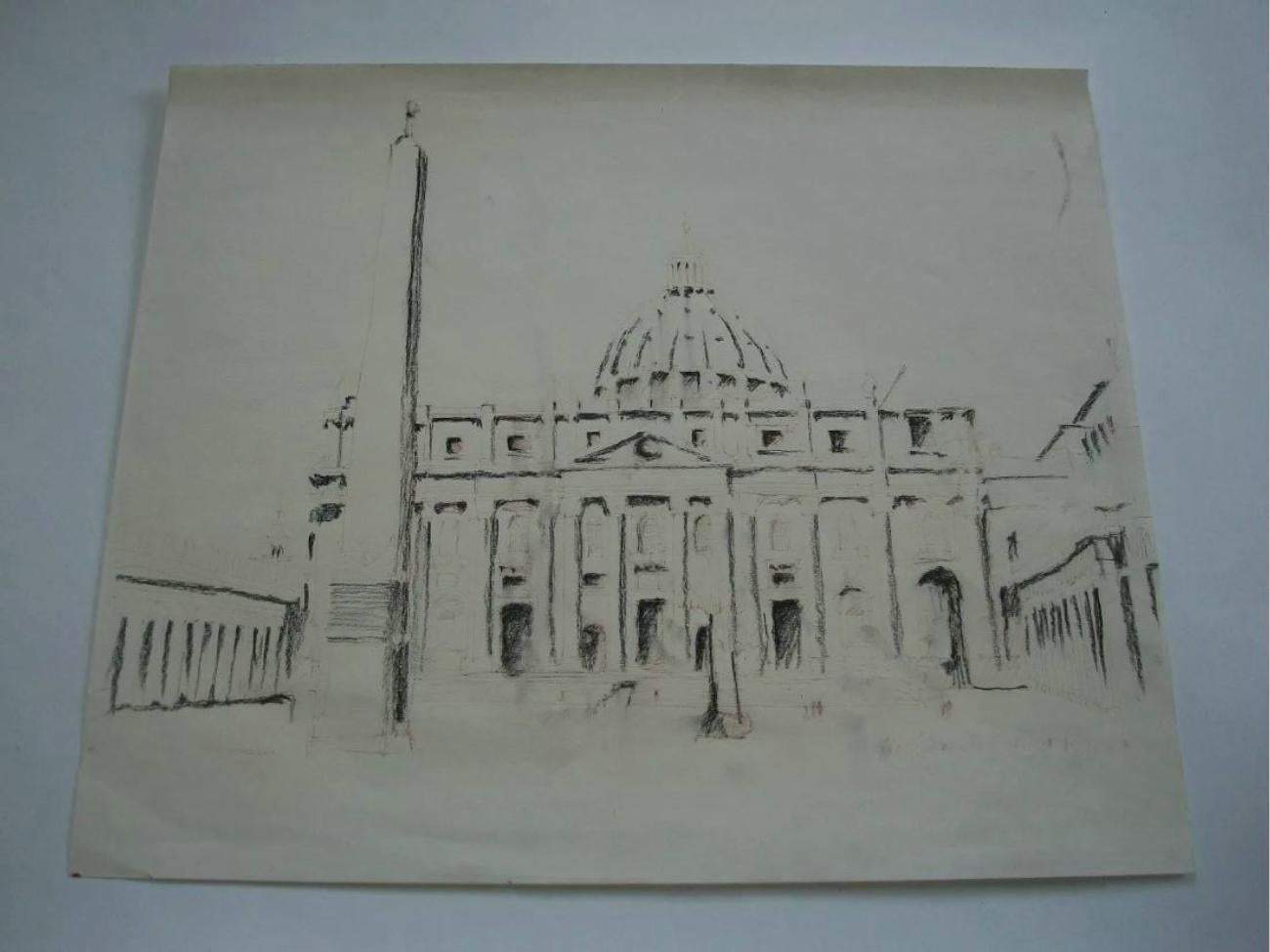 ST. BASILICA DI PETER - Disegno a carboncino - Firmato - Senza cornice - Italia - CIRCA 1984 in vendita 2