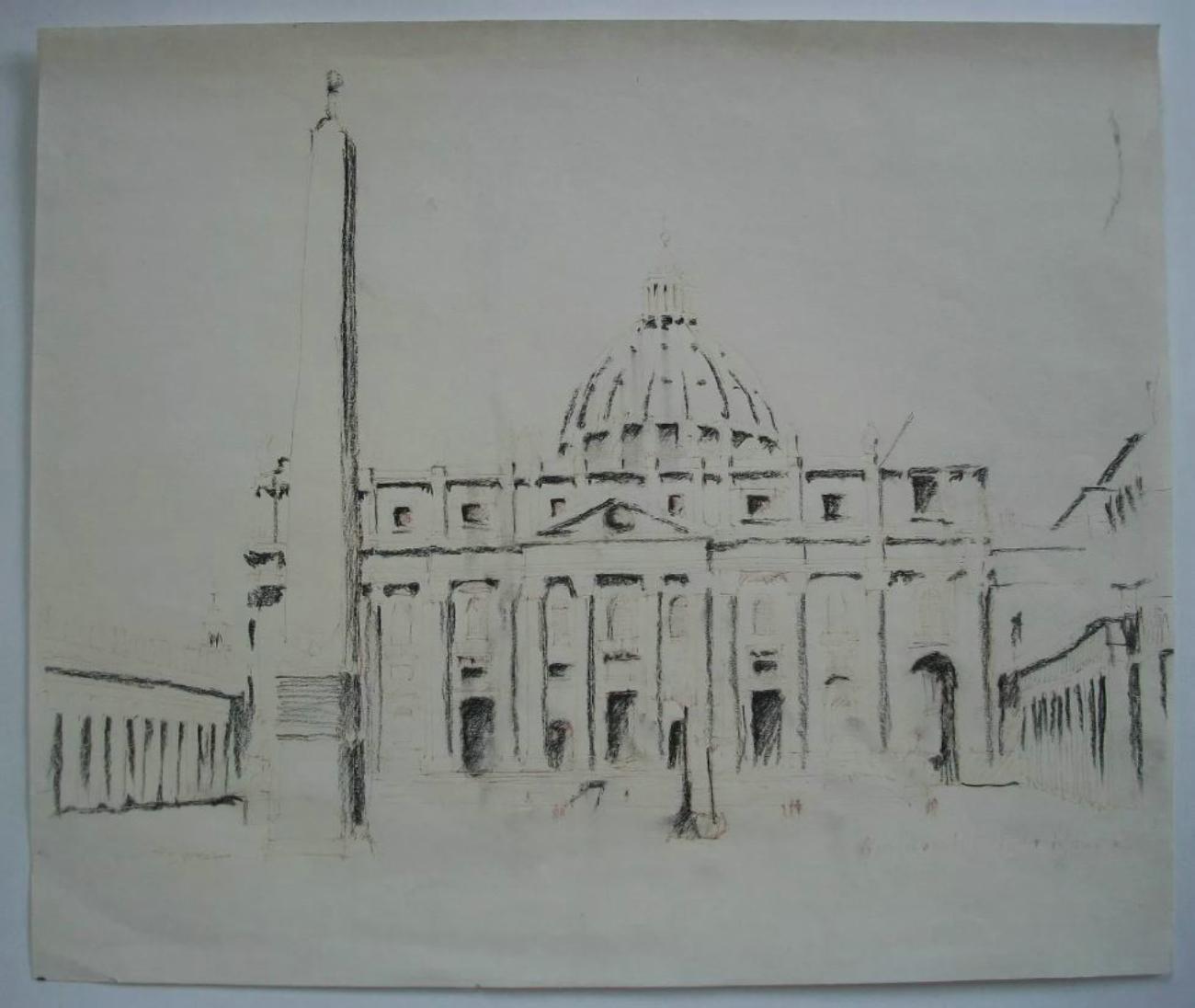ST. BASILICA DI PETER - Disegno a carboncino - Firmato - Senza cornice - Italia - CIRCA 1984 in vendita 3