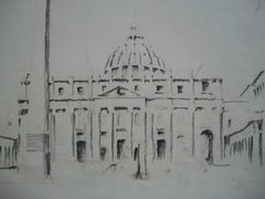 ST. PETER'S BASILICA - Charcoal Drawing - Signed - Unframed - Italy - Circa 1984