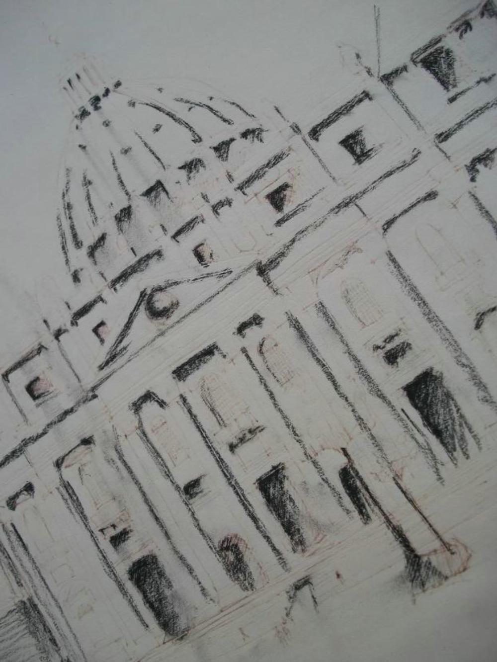 Fatto a mano ST. BASILICA DI PETER - Disegno a carboncino - Firmato - Senza cornice - Italia - CIRCA 1984 in vendita