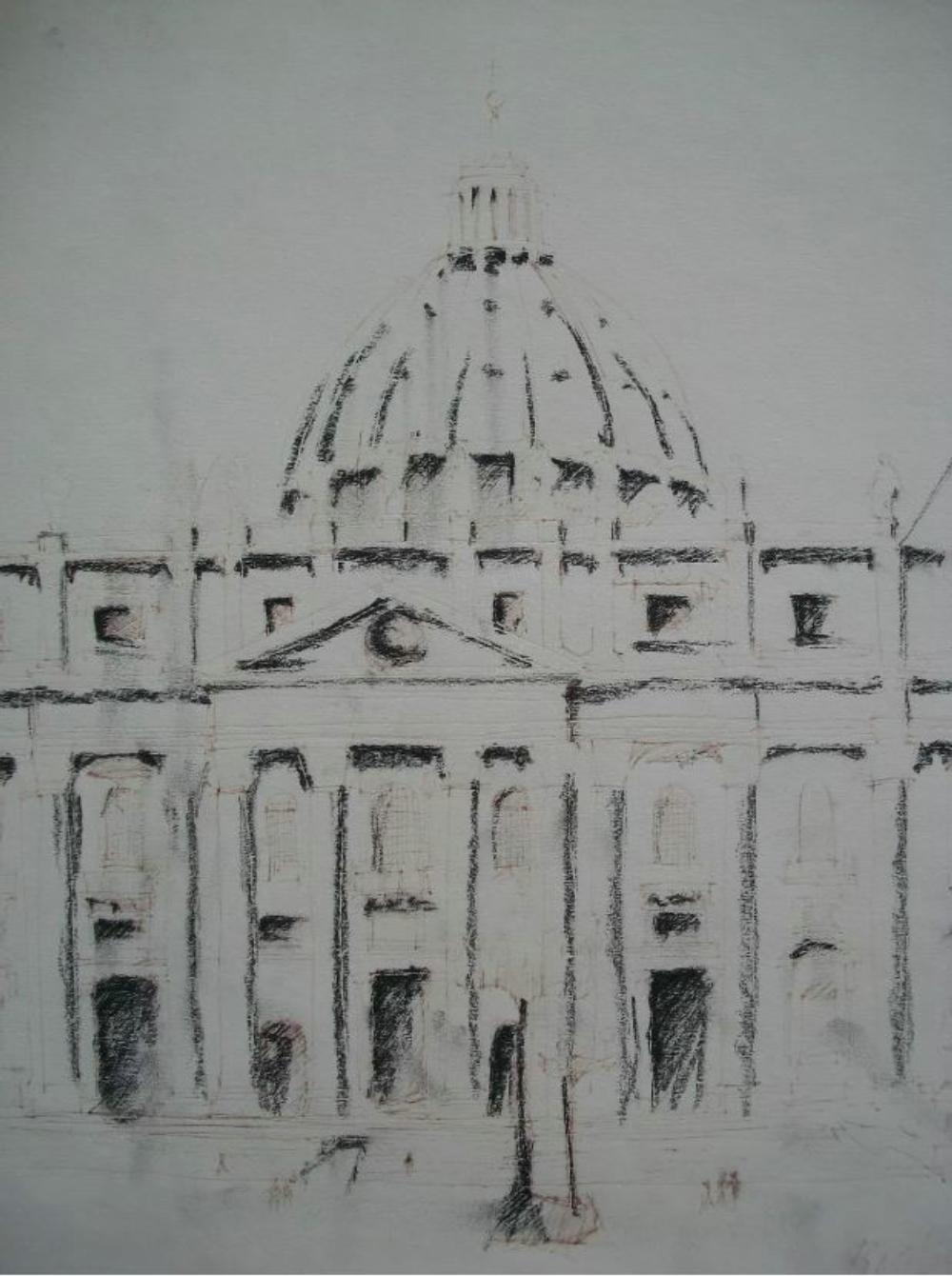 ST. BASILICA DI PETER - Disegno a carboncino - Firmato - Senza cornice - Italia - CIRCA 1984 In condizioni buone in vendita a Chatham, ON