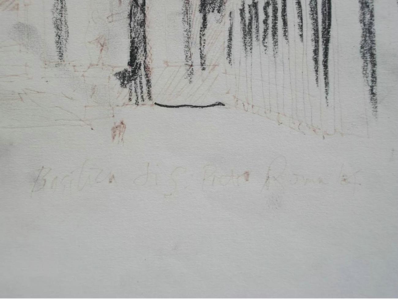 XX secolo ST. BASILICA DI PETER - Disegno a carboncino - Firmato - Senza cornice - Italia - CIRCA 1984 in vendita