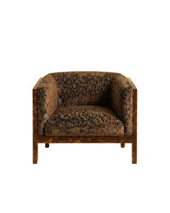ST. RITZ - Modern Burl Wood Armchair with Velvet Jacquard Fabric