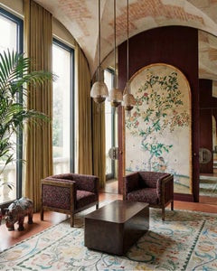 ST. RITZ - Moderner Wurzelholz-Sessel mit Samt-Jacquard-Stoff