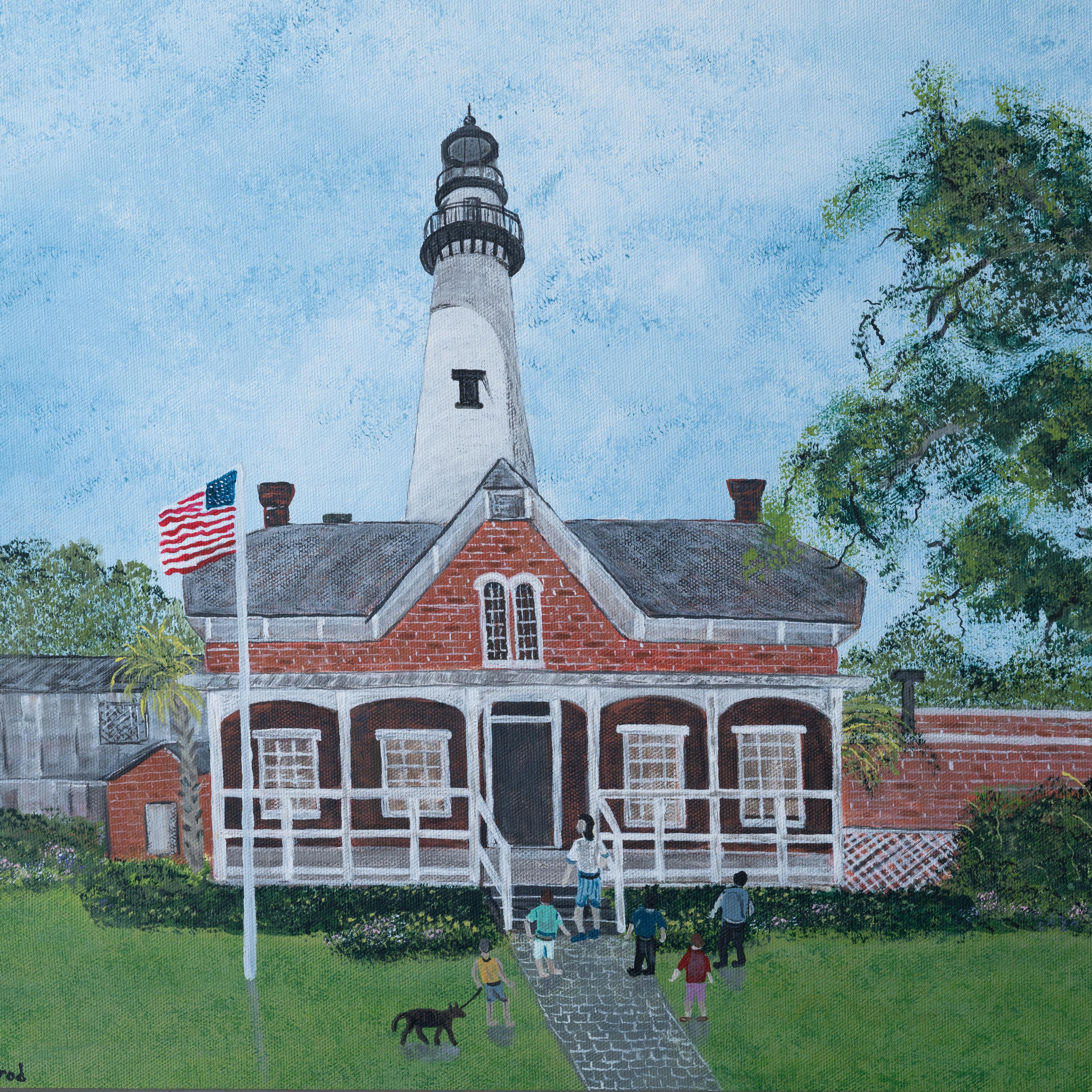 St. Simons Island Lighthouse Folk Art Painting - J.T. Elrod In Good Condition In Savannah, GA