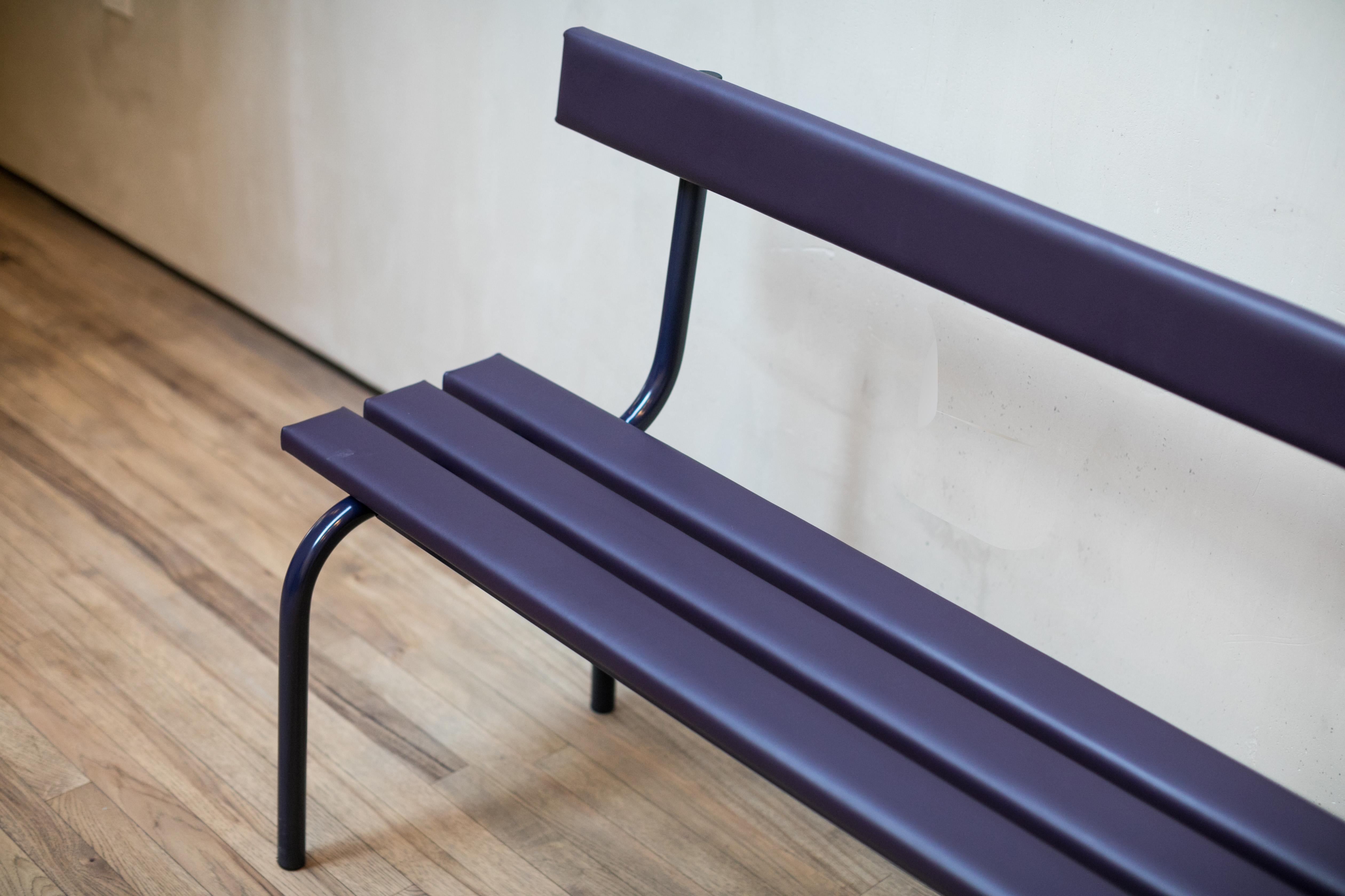 In 2011, commissioned for the first Carven shop in Paris, French designer Eric Chevallier revived one of our fondest childhood memories with a sleek and elegant version of the school bench. Later edited in black without backrest for Karl Lagerfeld.