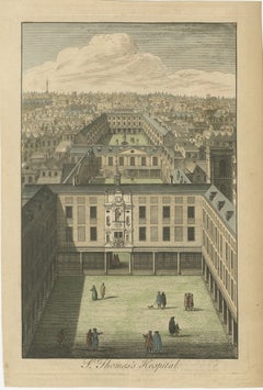 Hospital de Santo Tomás de Londres, grabado a vista de pájaro del siglo XVIII, Toms, c.1750