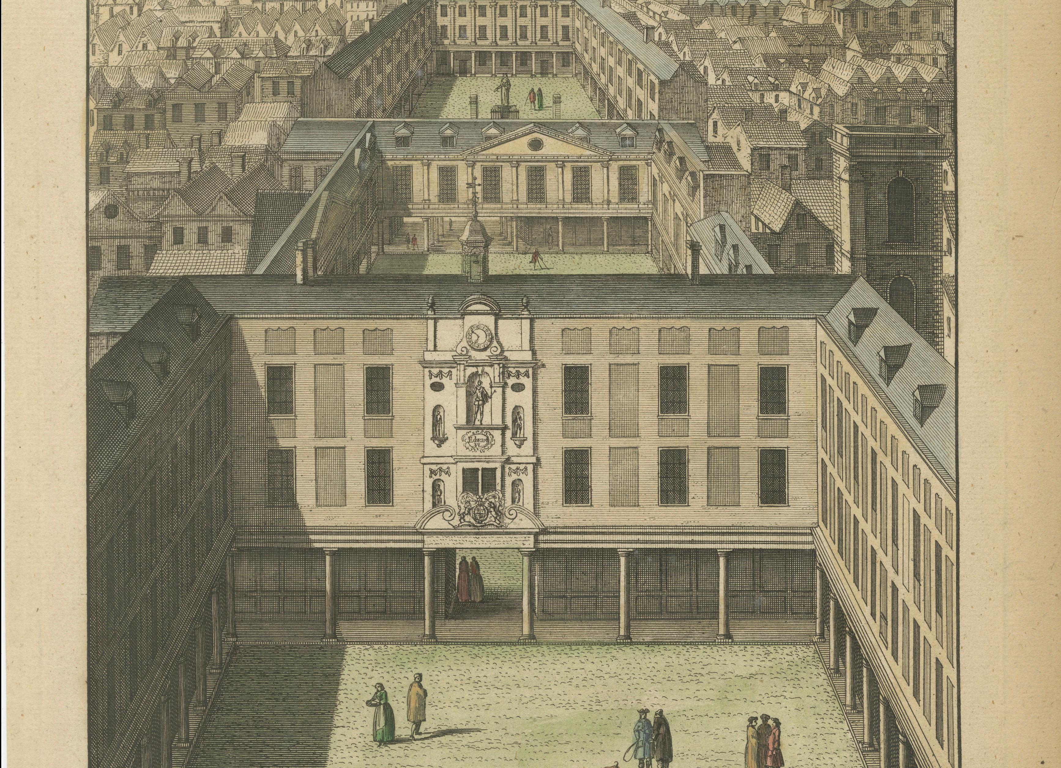 St Thomas’s Hospital London, 18thC Bird’s-Eye View Engraving, Toms, c.1750