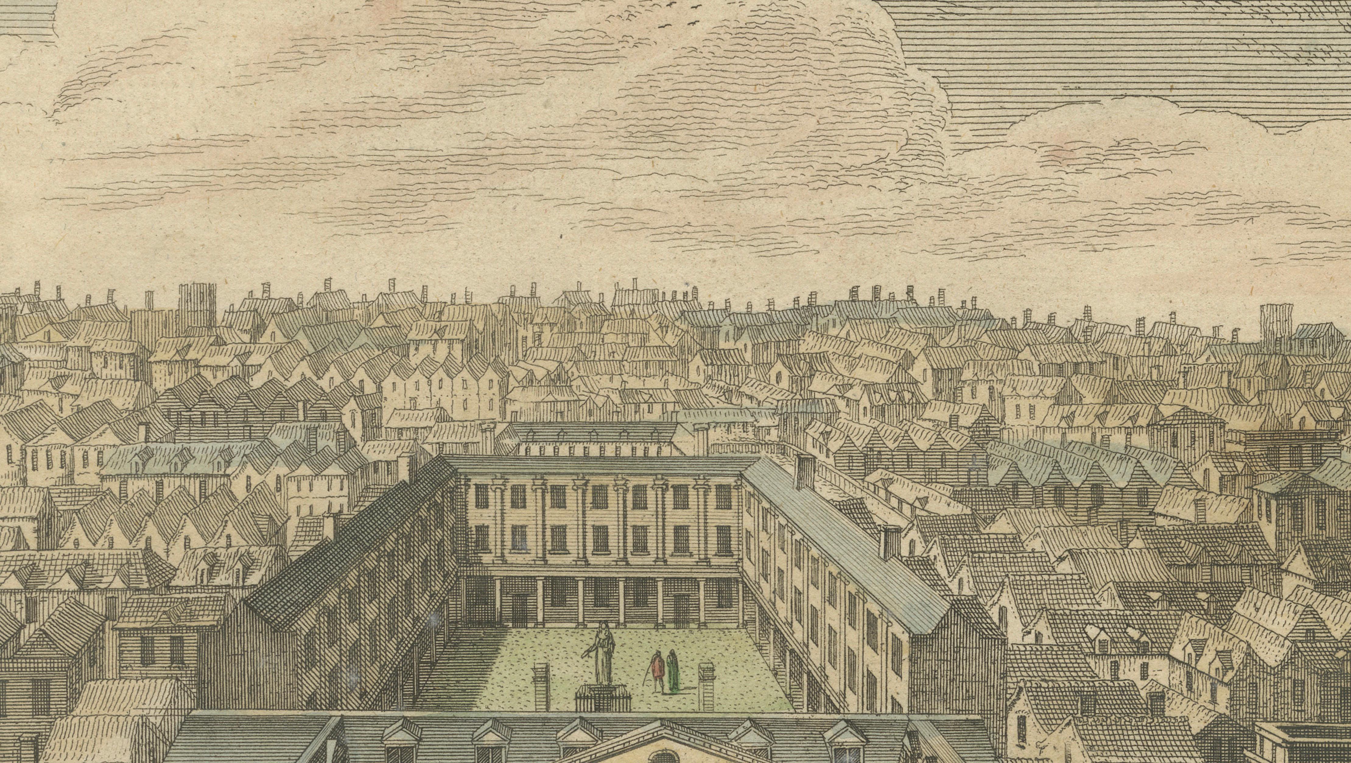 St Thomas’s Hospital London, 18thC Bird’s-Eye View Engraving, Toms, c.1750